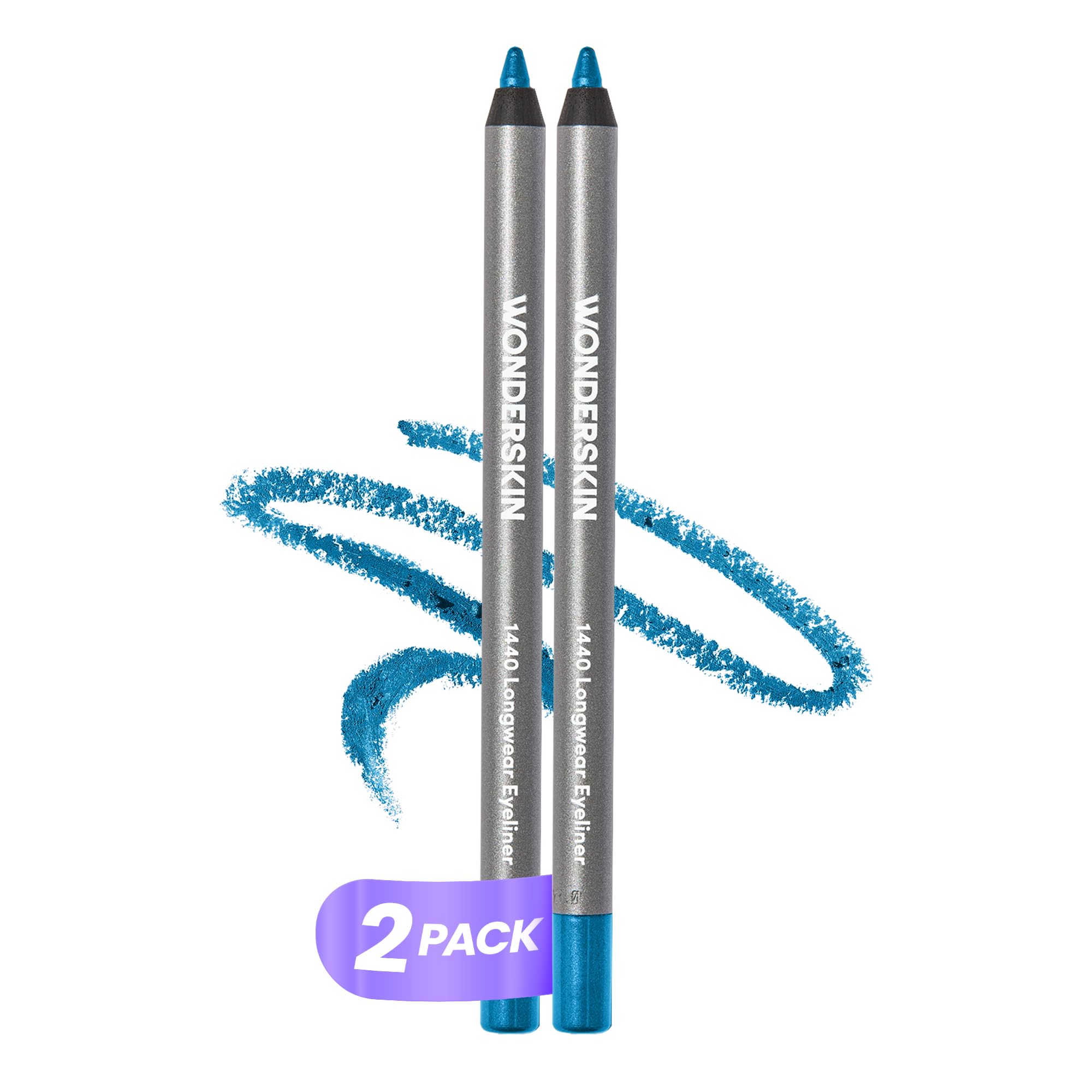 Wonderskin 1440 Longwear Blue Eyeliner Pencil, 2 Pack - Waterproof, Sharpenable Eyeliner Pencil & Smudge Proof Blue Eye Liner Pencils (Aqua)