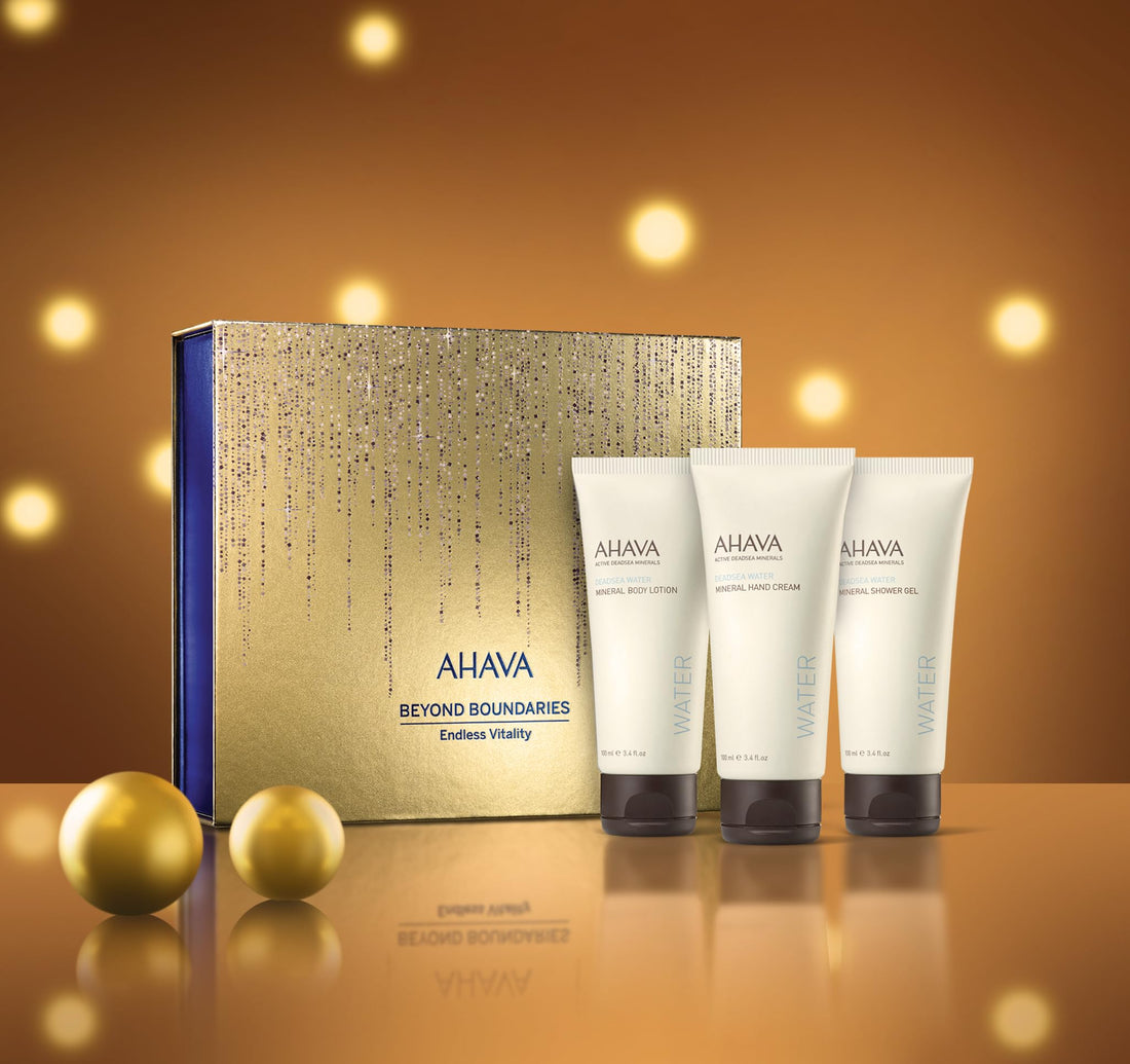 AHAVA Endless Vitality Gift Set - Includes Mineral Body Lotion, Mineral Hand Cream, Mineral Shower Gel 3 x 3.4 Fl.Oz & Sample Crystal Osmoter X6 Serum