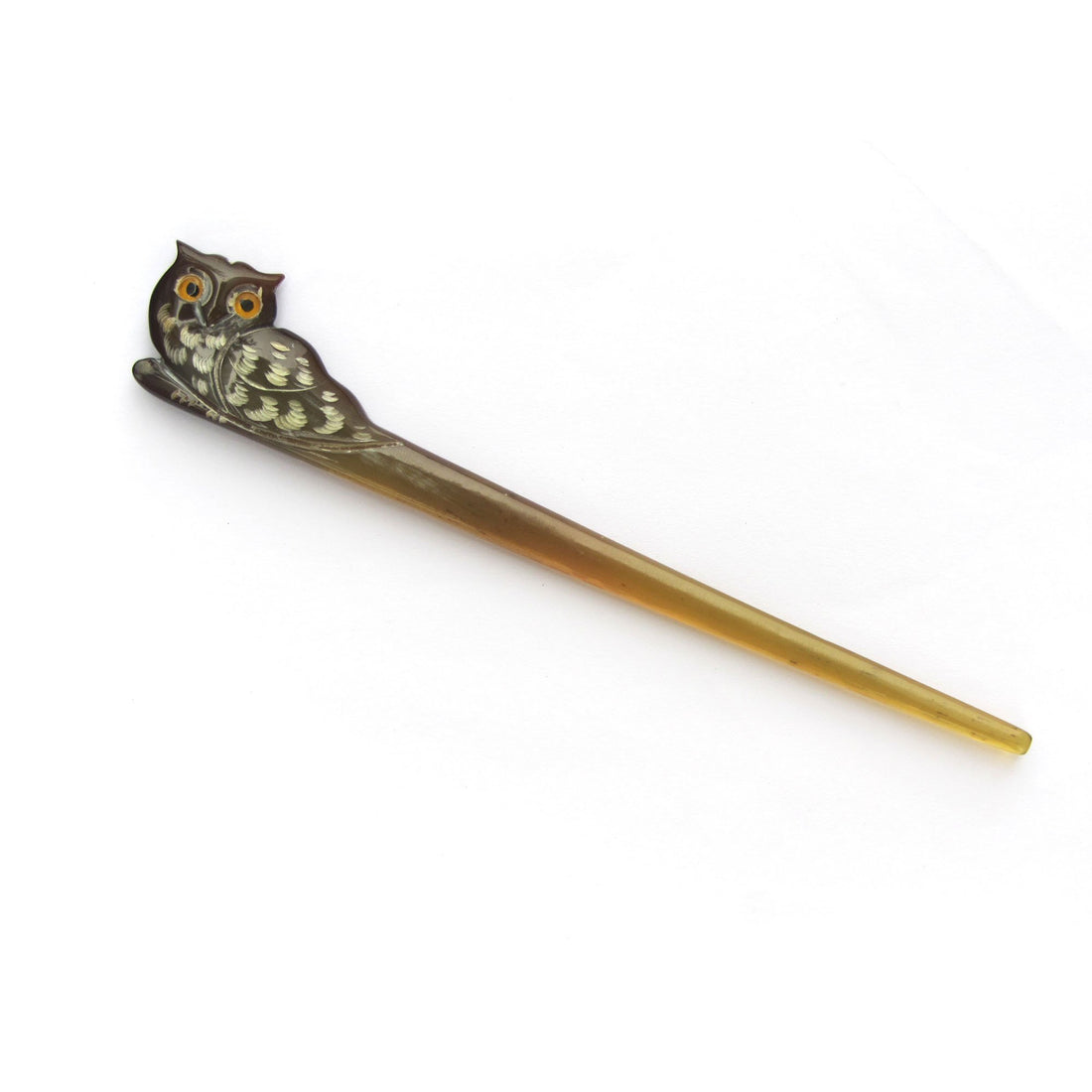 Marycrafts Translucent Owl Buffalo Horn Left Hand Hair Stick, Hairstick, Hair Pin, Hairpin, Hair Accessories, Handmade 6.10