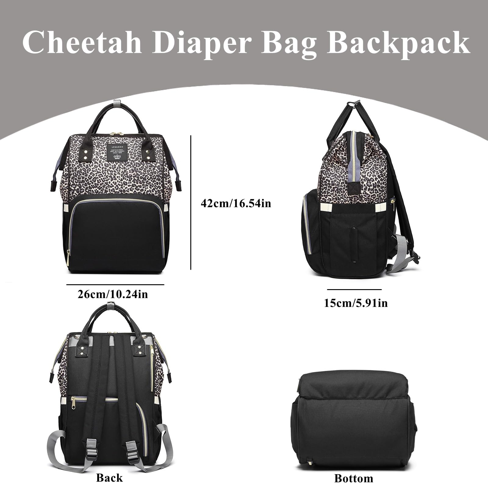 Armbq Leopard Print Diaper Bag Backpack Multi-Function Diaper Bag for Baby Care Waterproof Travel Baby Bag for Mom Brown