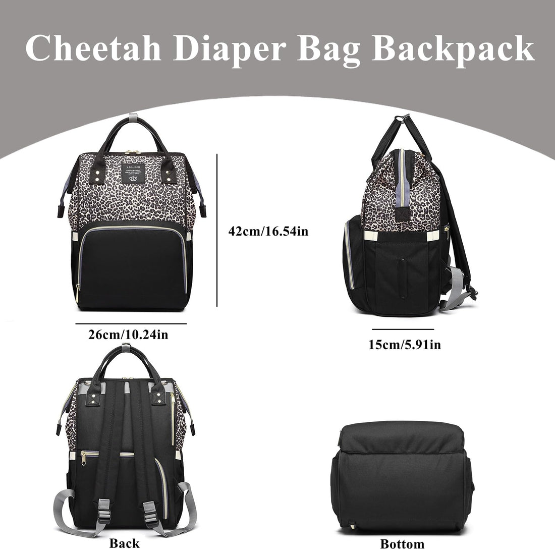 Armbq Leopard Print Diaper Bag Backpack Multi-Function Diaper Bag for Baby Care Waterproof Travel Baby Bag for Mom Brown