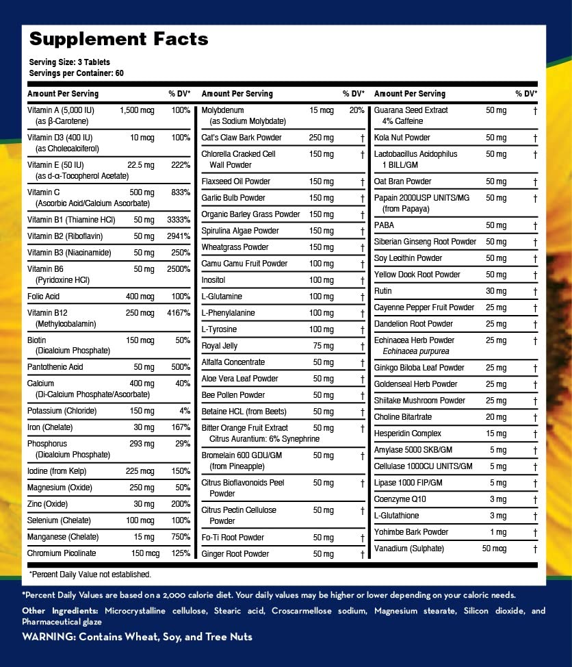 LifeSource Complete Multi Vitamin & Minerals (180 Tablets) Includes 71 Whole Food Ingredients