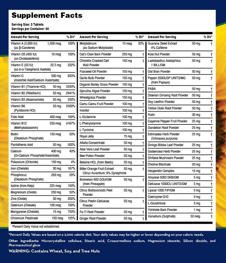 LifeSource Complete Multi Vitamin & Minerals (180 Tablets) Includes 71 Whole Food Ingredients