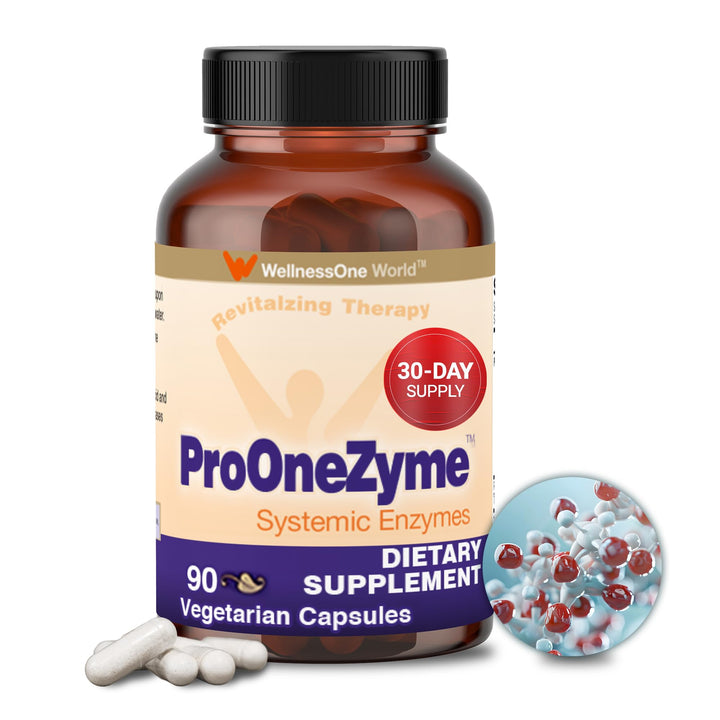 WellnessOne ProOneZyme Digestive Enzymes Supplements - Systemic Proteolytic Enzymes for Digestion, Gut Health, Gas Relief & Bloating - Contains Bromelain, Nattokinase, Protease & More - 90 Capsules