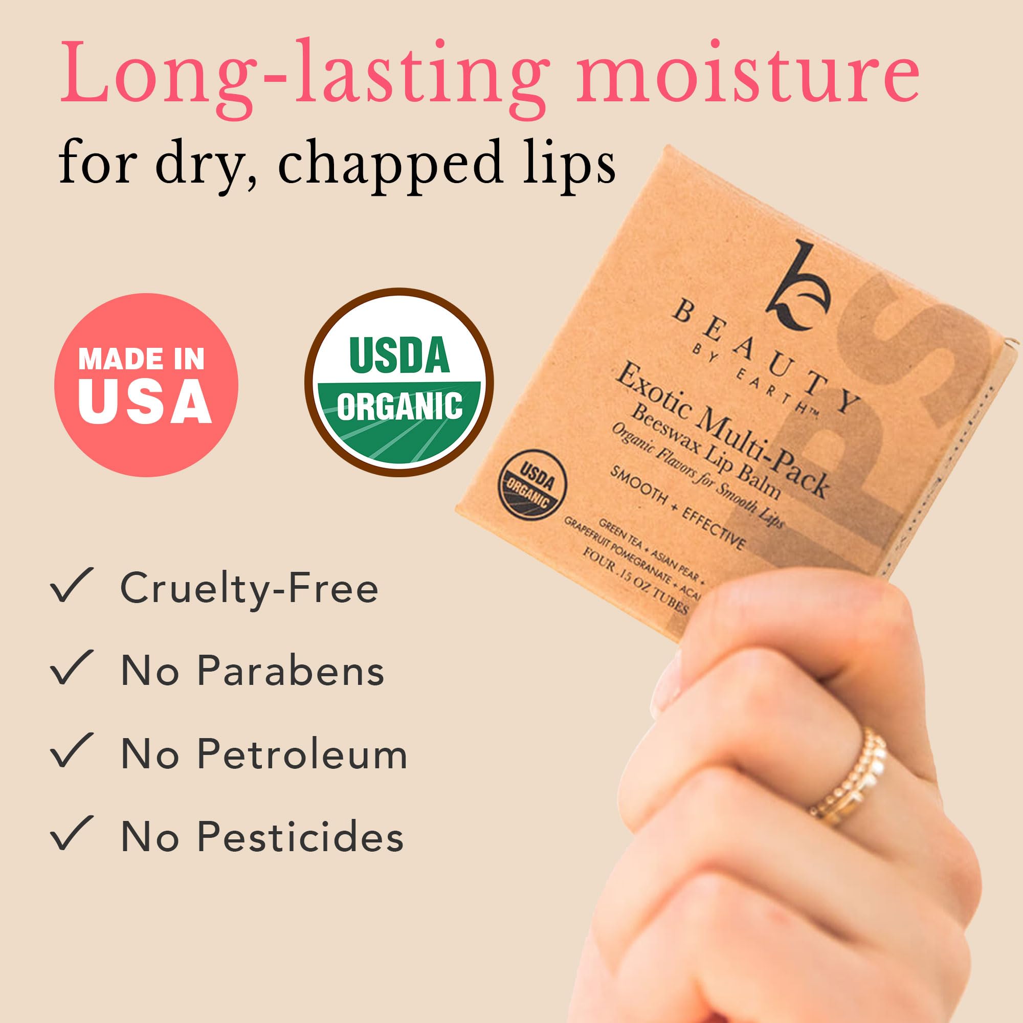 Lip Balm - Organic Pack of 4 Tubes Flavored Moisturizer to Repair Dry, Chapped and Cracked Lips with Best Natural Ingredients with Fruity Flavors - Great Gifts for Men, Women, Teens