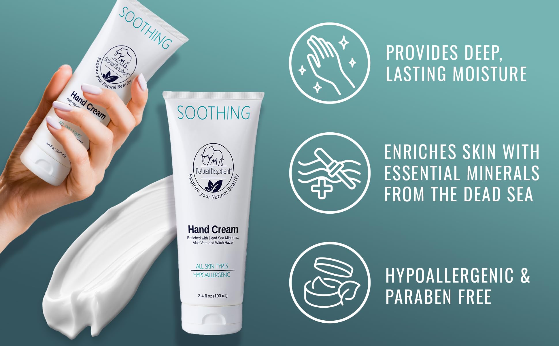 Dead Sea Soothing Hand Cream with Dead Sea Minerals 3.4 fl oz (Pack of 2) by Natural Elephant