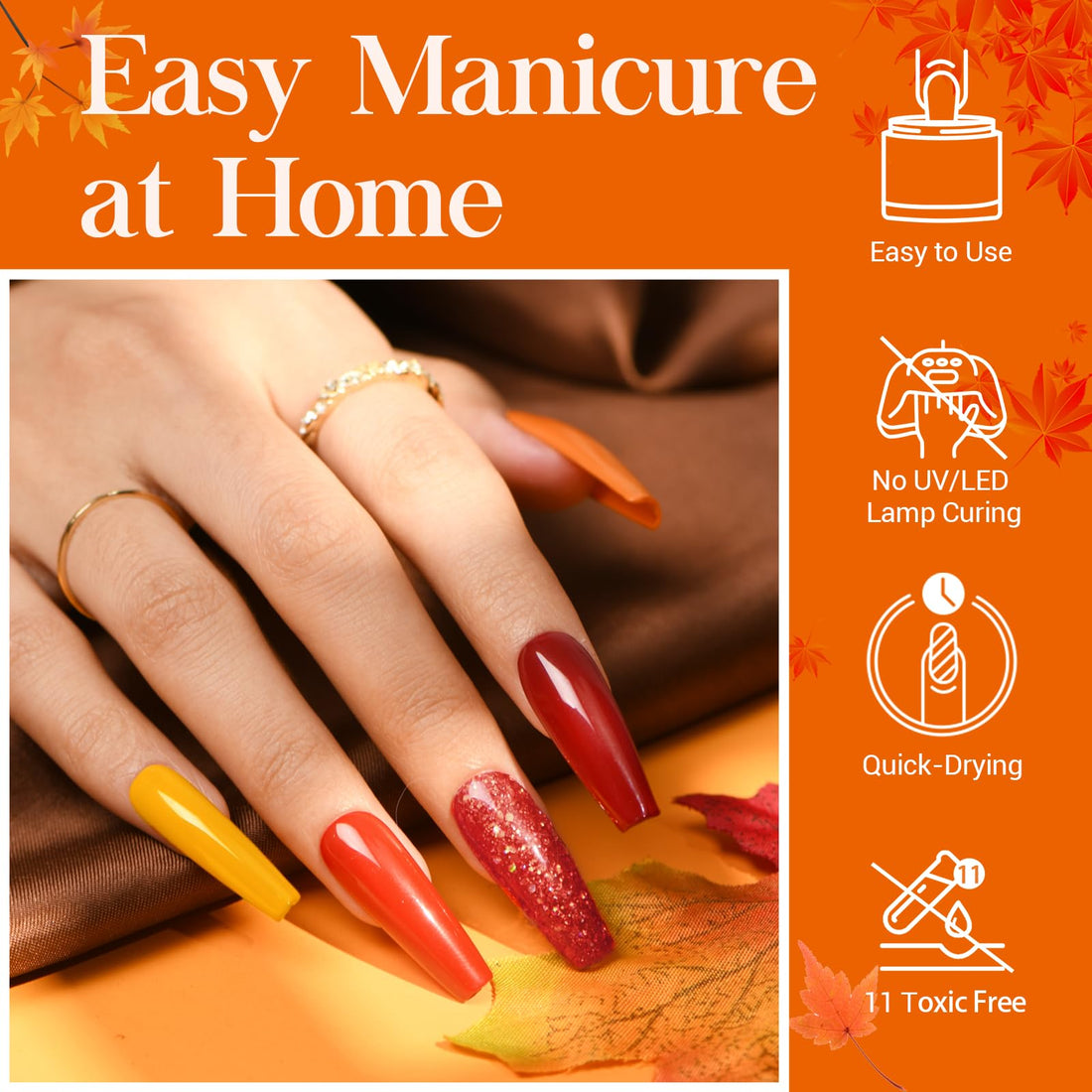 AZUREBEAUTY Dip Powder Nail Kit Starter Fall Autumn Orange Green Glitter Red 20 Colors Acrylic Dipping Powder Liquid Set with Base/Top Coat for French Nails Art Manicure Beginner DIY Salon Home