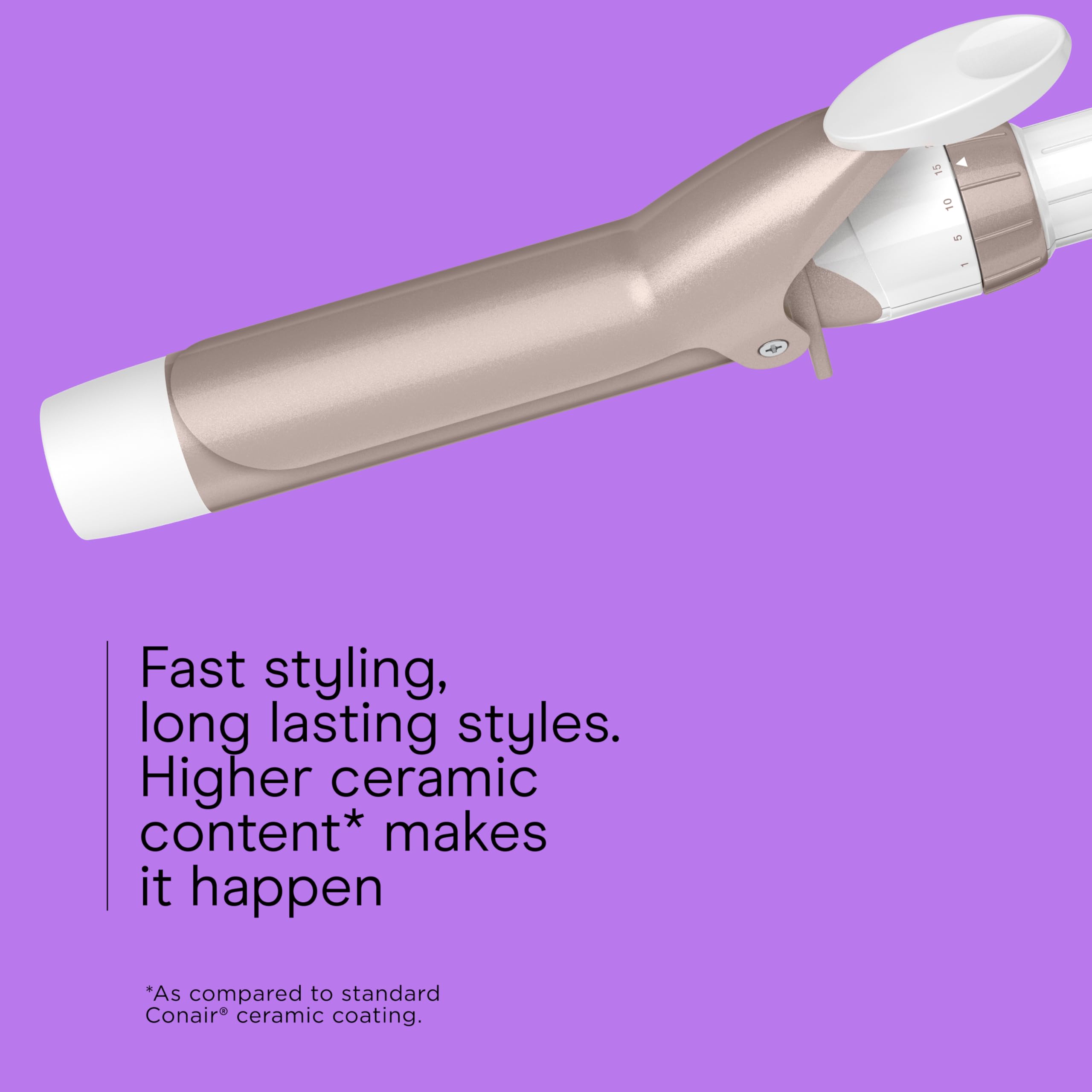 Conair Double Ceramic 1 ¼-Inch Curling Iron with Claw Clip, 1.25-Inch Barrel Creates Loose Curls, Hair Curler for Use on Medium and Long Hair, White