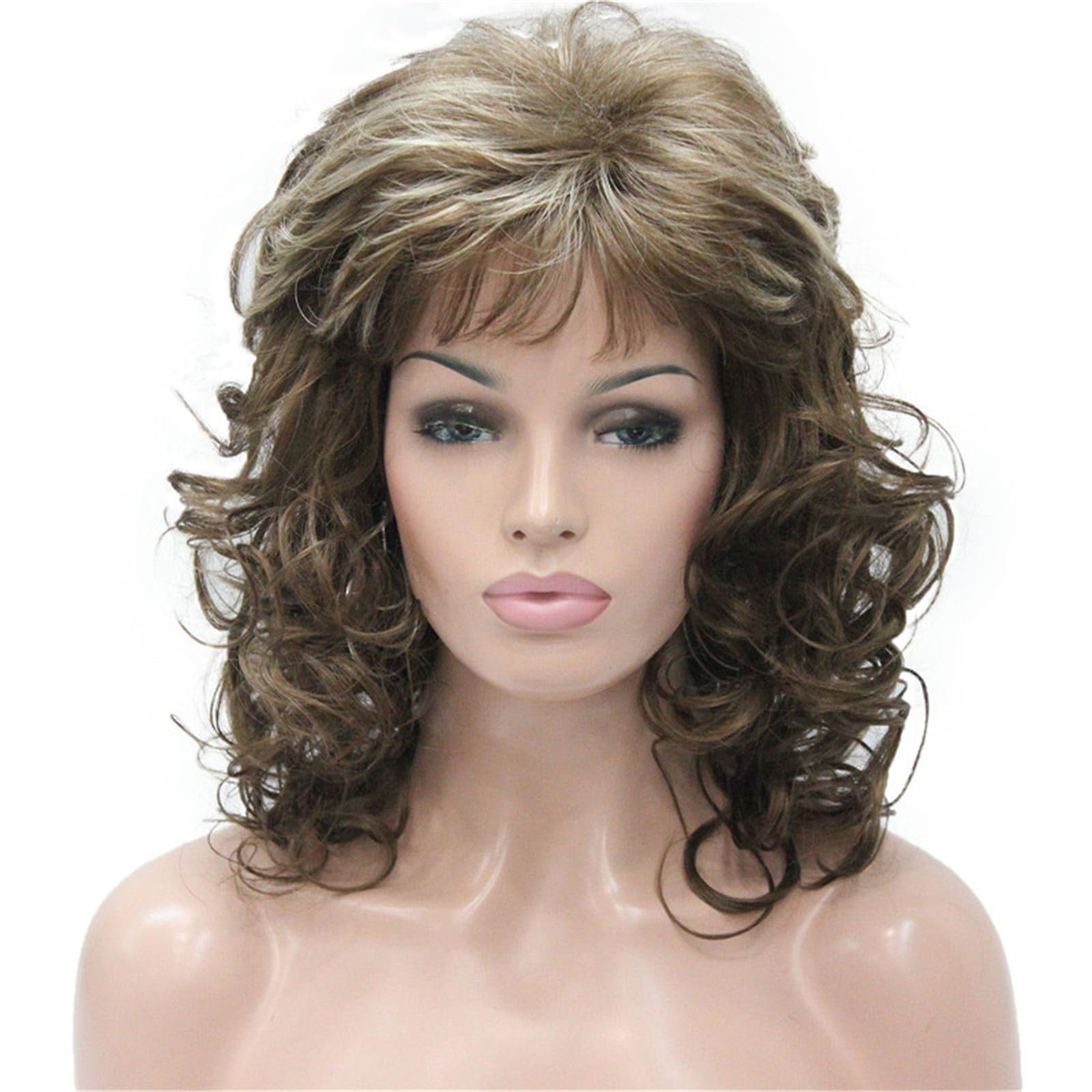 #12TT26-Brown Highlighted: Aimole Women's Natural Long Curly Wig Synthetic Hair Full Wigs(12TT26-Brown Highlighted)