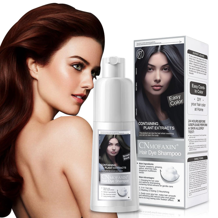 CNMOFAXIN Black Hair Dye Shampoo 3 in 1 For Men and Women - Permanent Color for Gray Coverage and Beard, Herbal Essence Natural Plant Instant Coloring Shampoo (Brown Black)