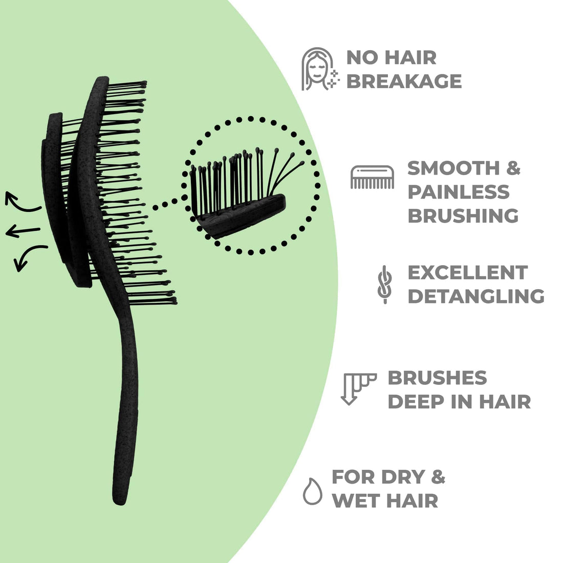 Ninabella Detangling Hair Brush for Women & Men - Does not Pull - Straightening Brushes for Straight & Curly Hair - Unique Spiral Hairbrush - Black