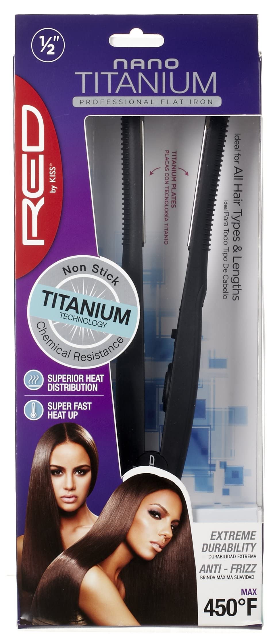 Kiss Products Titanium Flat Iron, 1/2, Red, 0.86 Pound by Kiss Products