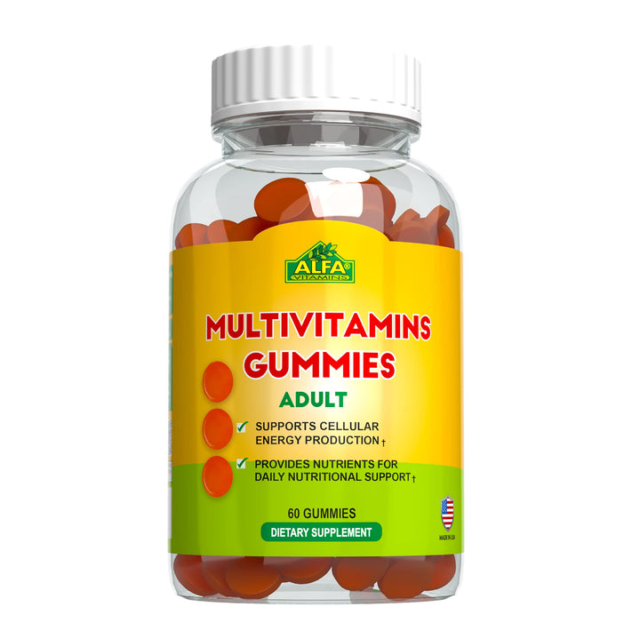 ALFA VITAMINS MultiVitamins for Adults Supports Cellular Energy Production - Essential Daily Vitamins & Minerals - Immune System Booster - Natural Orange Flavor (60 Gummies)