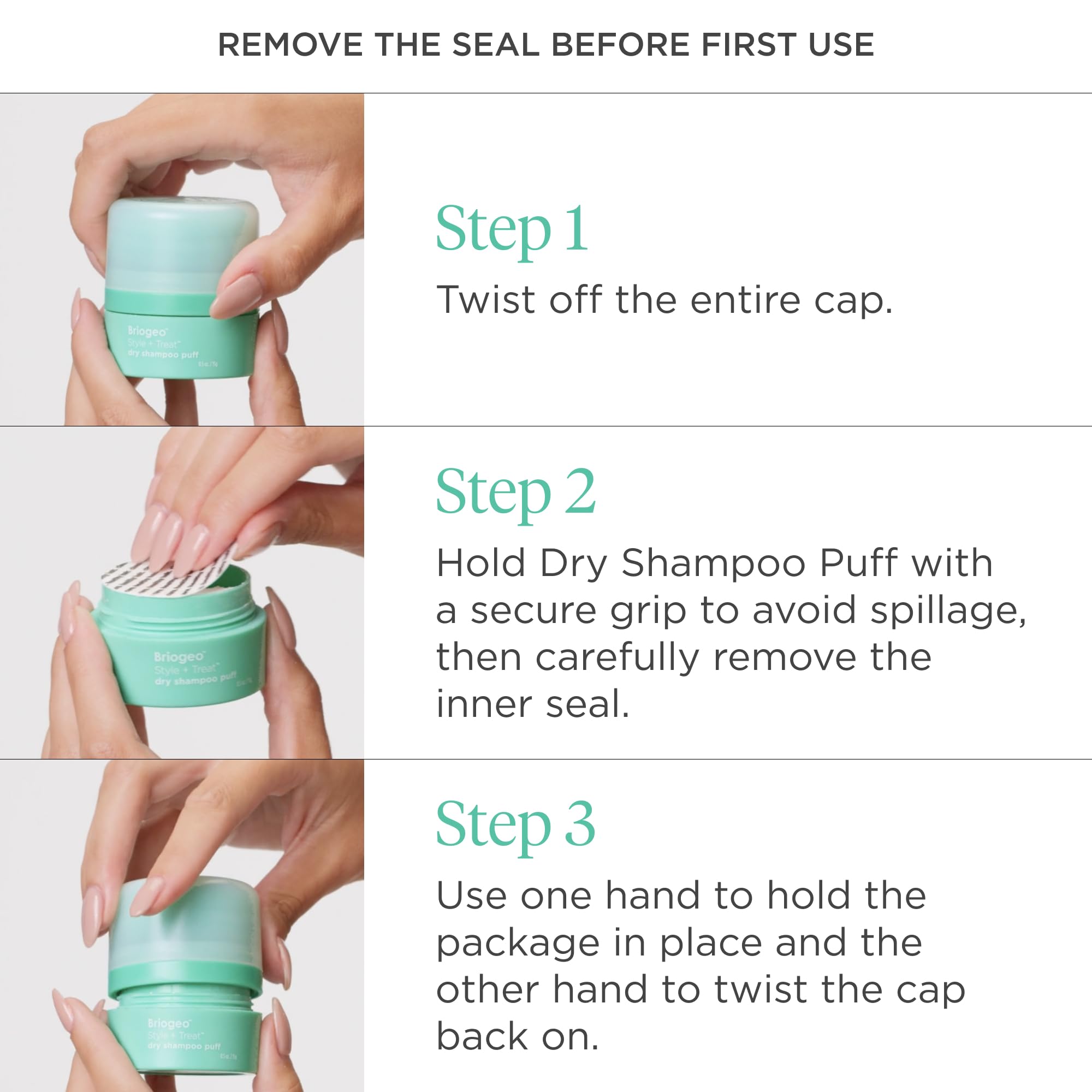 Briogeo Style & Treat Dry Shampoo Puff - Tinted for Dark Hair - Mattifying Dry Shampoo Powder - Non-Aerosol, Talc Free, Benzene Free - 0.5 oz/15 g