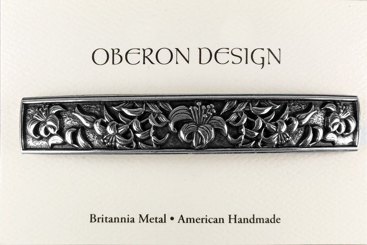 Lily Hair Clip - Large Hand Crafted Metal Barrette Made in the USA with imported French Clips By Oberon Design