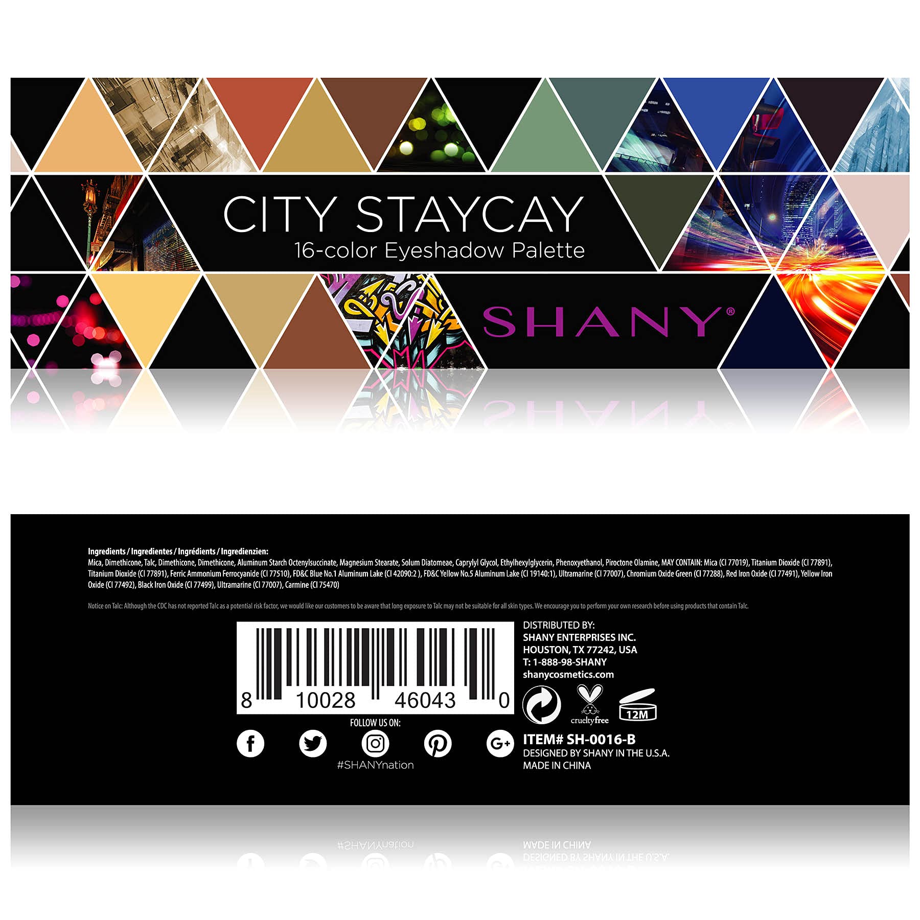 SHANY City Staycay 16-Color Eyeshadow Palette - 16 Highly-Pigmented and Long-Lasting Eye Makeup Shades with Dual-Sided Brush and Built-In Mirror (SH-0016-B)
