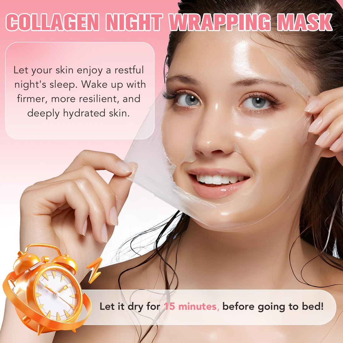 Collagen Night Wrapping Mask 2.53 fl.oz, Collagen Overnight Wrapping Peel Off Facial Mask with Brush, Deep Hydration, Improves Skin Elasticity, Pore Tightening & Firming, Reduces Sagging & Dullness