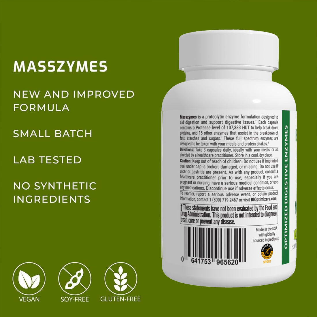 BiOptimizers MassZymes - Complete Digestive Enzymes Supplement for Gut Health - Bloating Relief for Men and Women - Lipase Amylase Bromelain Digestive Enzymes (120 Capsules)