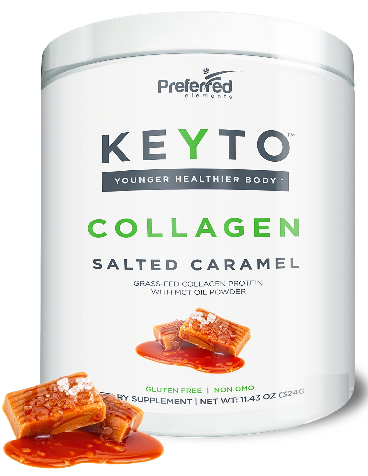 Keto Collagen Protein Powder with MCT Oil – Keto and Paleo Friendly Pure Grass Fed Pasture Raised Hydrolyzed Collagen Peptides KEYTO Salted Caramel Flavor
