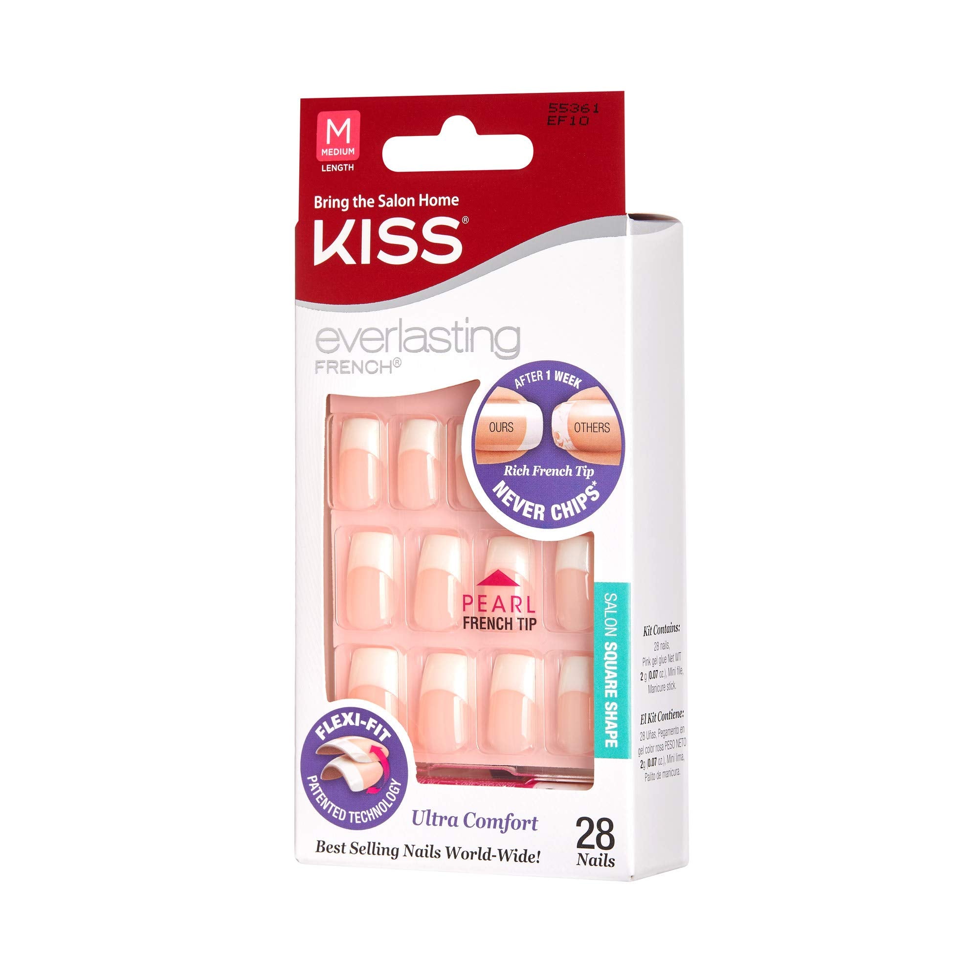 Kiss Everlasting French Nail Kit Medium Pearl Tip 28 Nails (2 Pack)