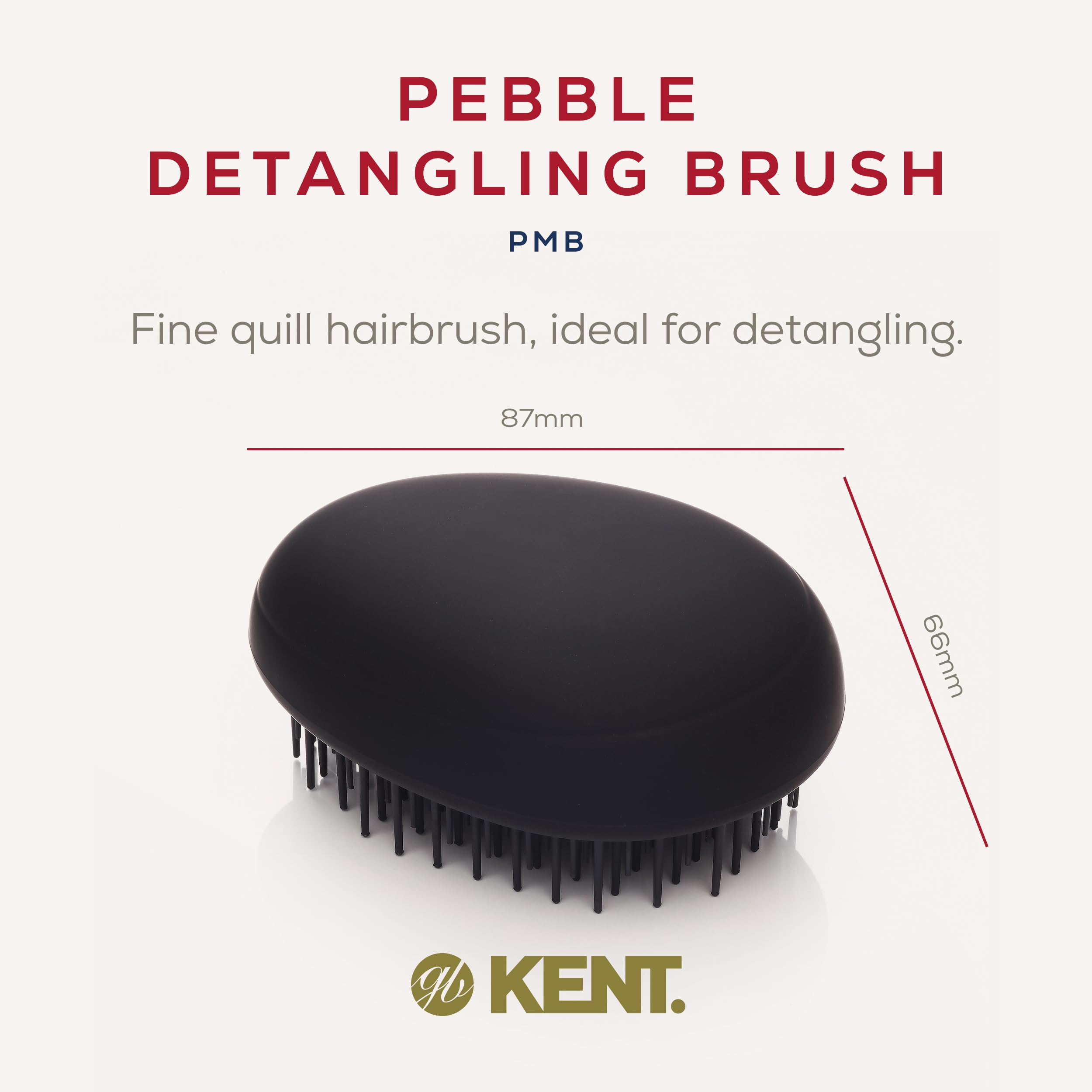 KENT Pebble Matt Black Hair Brush | Stylish & Functional | Smooth & Detangle | For All Hair Types