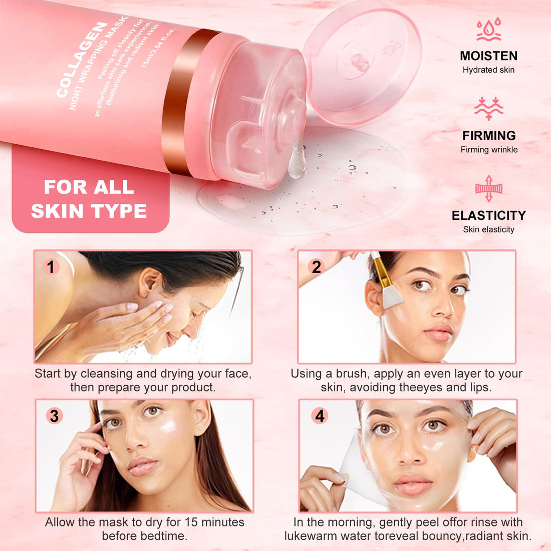Collagen Overnight Wrapping Peel Off Face Mask Collagen Face Mask Overnight-Deep Hydration Care, Reduce Sagging & Dullness for Glowing Skin 2.65 fl.oz Collagen Night Wrapping Mask (1PCS)