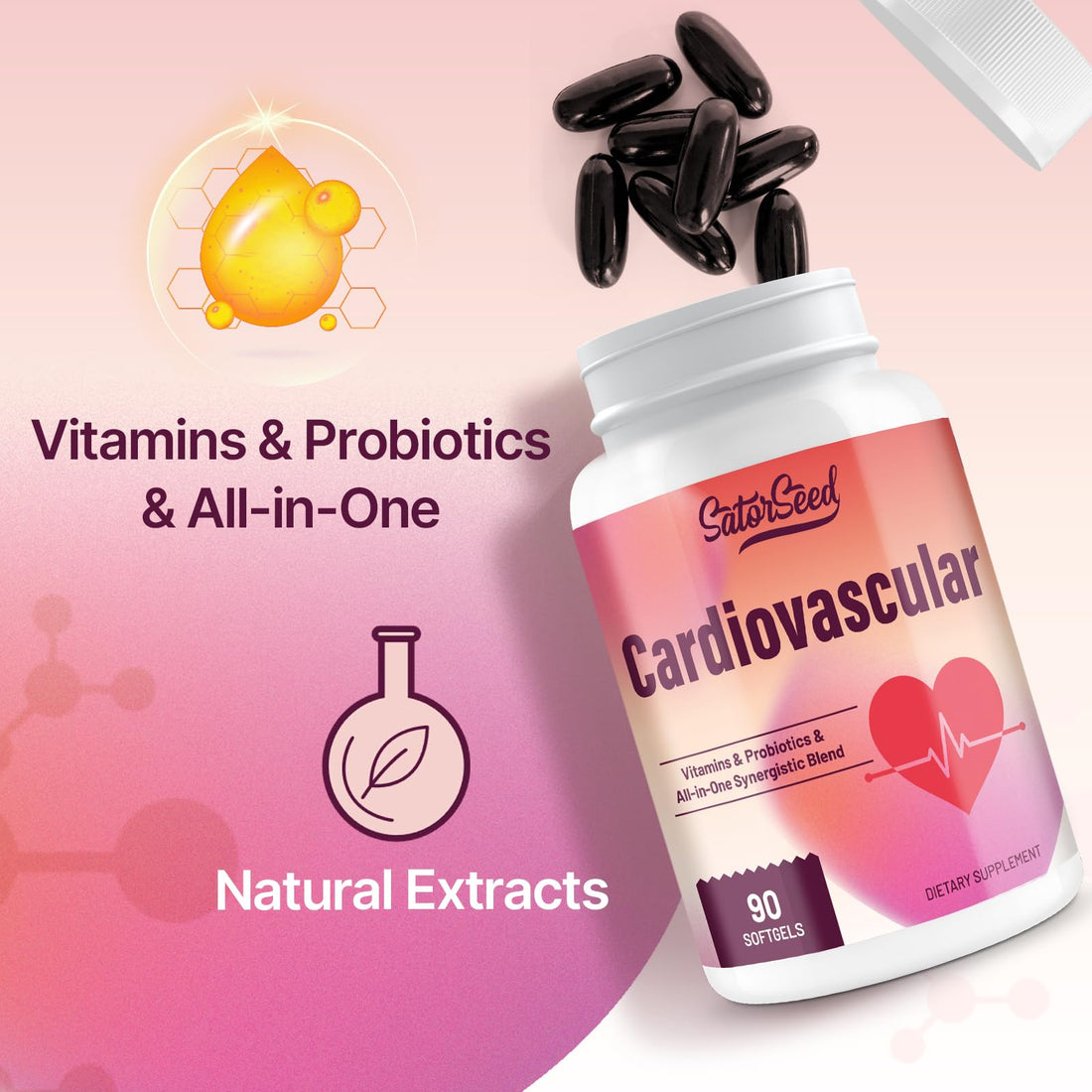 SatorSeed Cardiovascular Supplement 3000MG Multi-Vitamins, Probiotics, Omega-3 & CoQ10 Synergistic Blend for Adults (2 Bottle)