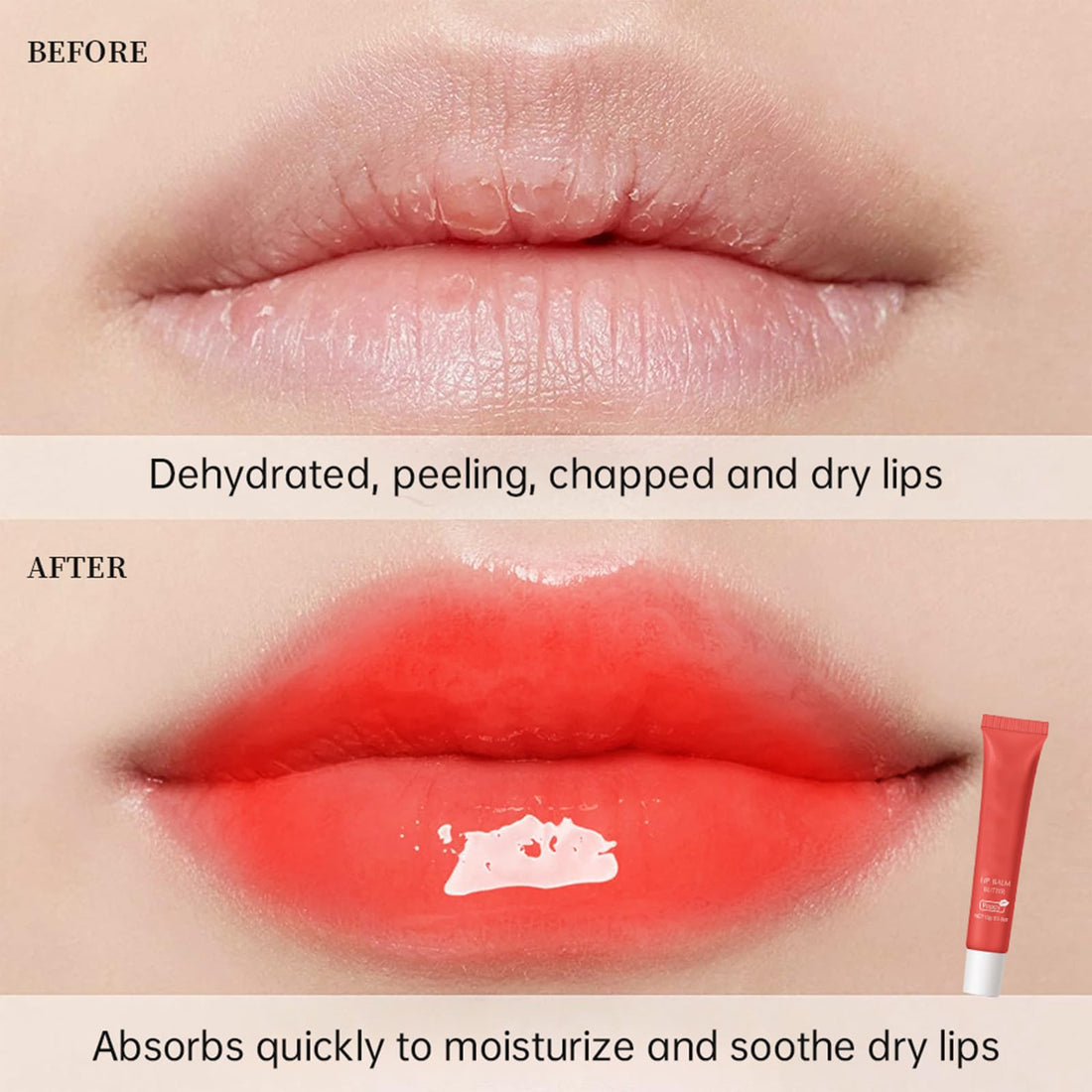 Lip Glowy Balm Butter Lip Balm Plumps Moisturizing Hydrating Lip Mask Repair Moisturizer Lips Care Lip Treatment for Dry Cracked Lip, Glossy Finish, Vegan Tinted Lip Balm Chapstick (#2 Vanilla Beige)