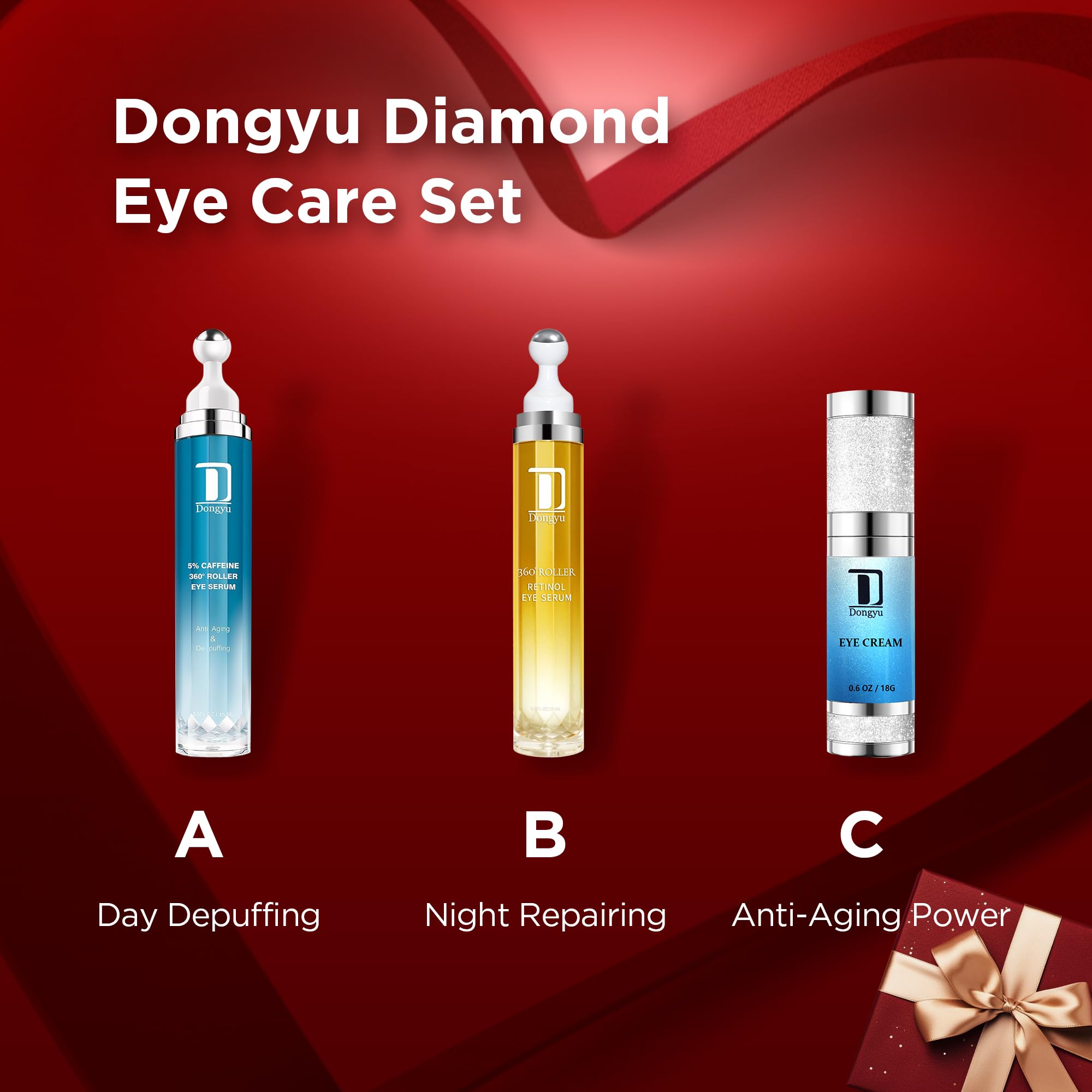 Dongyu Caffeine Eye Cream Set: Eye Serum Kit for Dark Circles Puffiness - Anti Aging Eye Cream Set for Fine Lines Wrinkles Day Night Use - Self Care Gifts for Women Birthday Gifts for Her