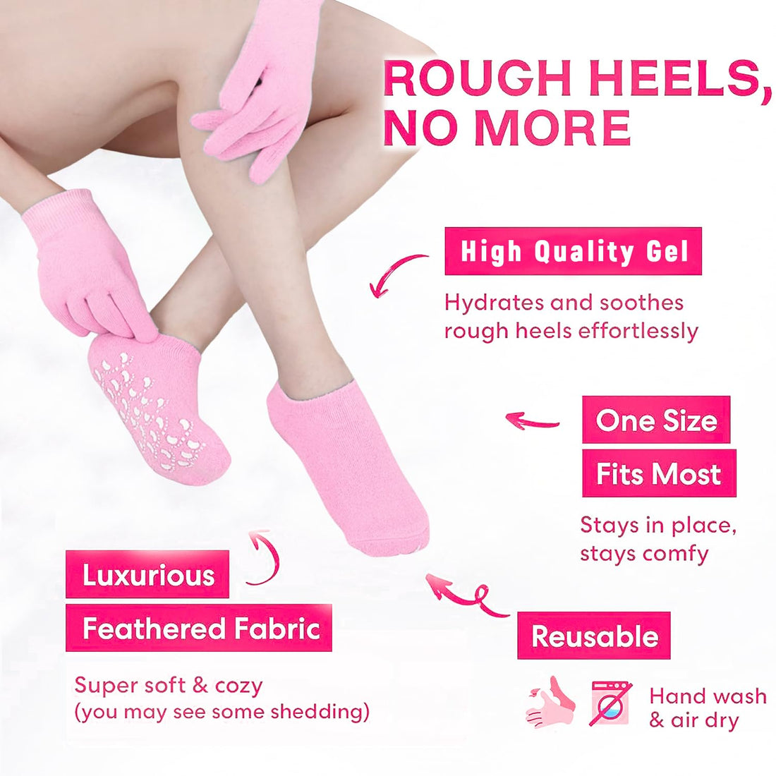 Moisturizing Glove and Sock, Gel Spa Moisturizing Therapy Sock & Glove, Soften Repairing Dry Cracked, Hands Feet Skin Care, Effective in Repair Dry and Chapped Hands and Feet Skin Care(4 PCS Pink)
