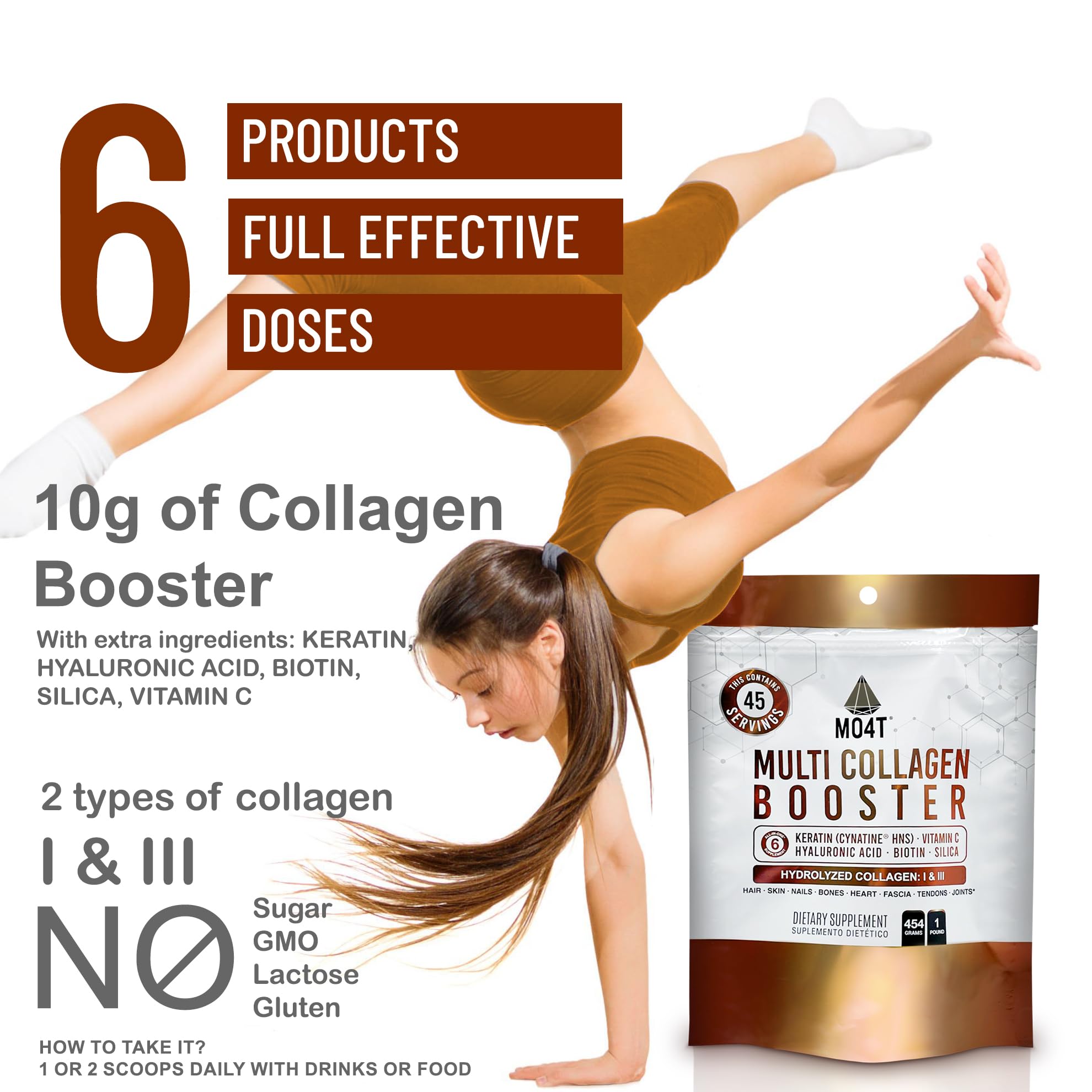 Multi Collagen Booster Powder – Extra Strength Collagen Supplement with Added Keratin, Biotin, Hyaluronic Acid, Vitamin C & Silica – Extra Nutrients for Hair Nail, Joints & Skin -1 Pound