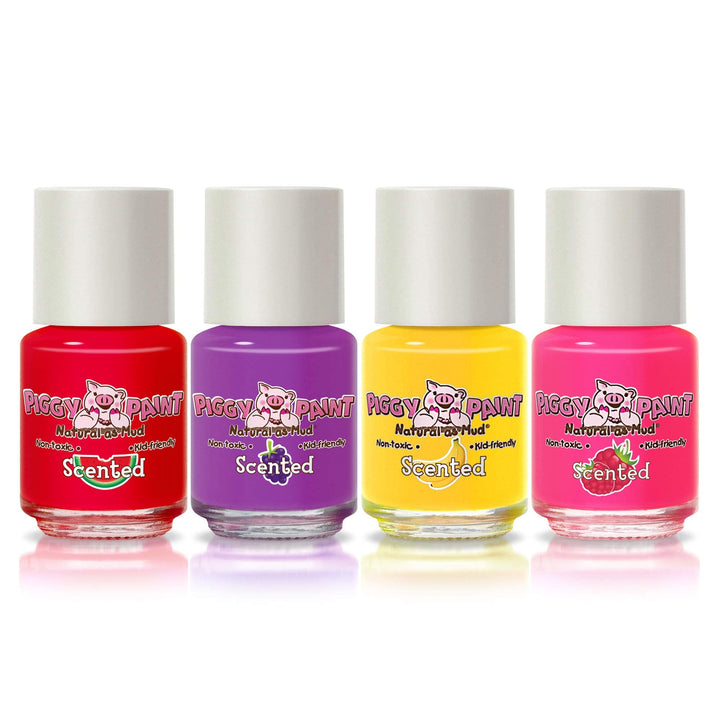 Piggy Paint Scented 100% Non-toxic Girls Nail Polish - Safe, Chemical Free Low Odor for Kids, 4 Pack Kit (Scented Silly Unicorns)
