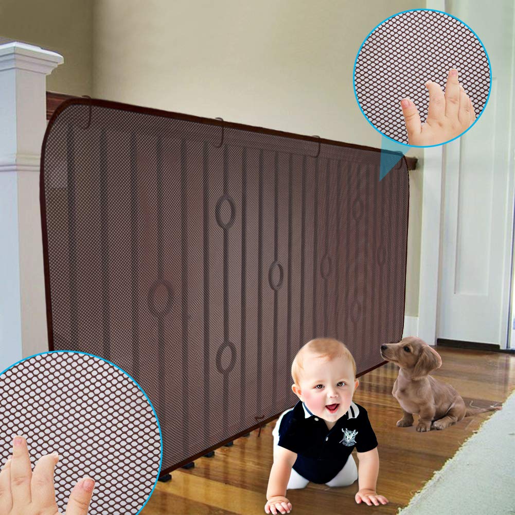 Adsoner Child Safety Net - 10ft L x 2.5ft H, Balcony, Patios and Railing Stairs Netting, Safe Rail Net for Kids/Pet/Toy, Sturdy Mesh Fabric Material (Brown)