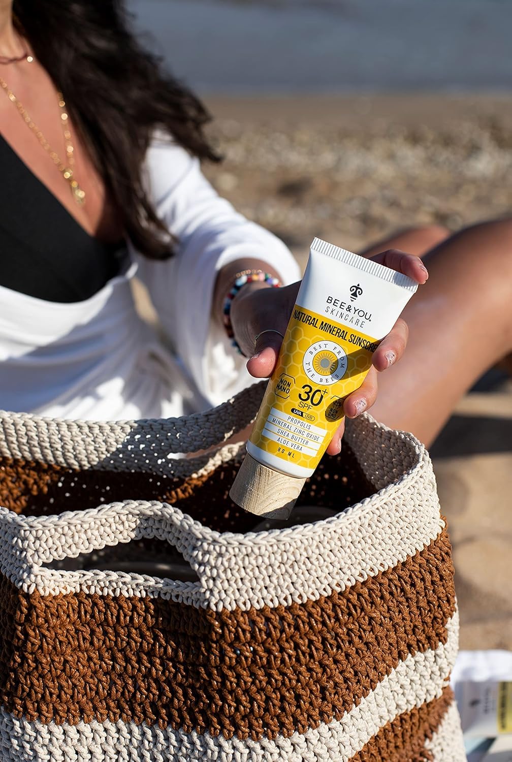 Bee and You SPF 50 Body Sunscreen, UV protection, Clear, Sensitive, Acne-Prone Skin, Mineral-Based Zinc Oxide, Propolis Extract, Shea Butter, Aloe Vera, 100% Natural, Hypoallergenic, 1.35 oz