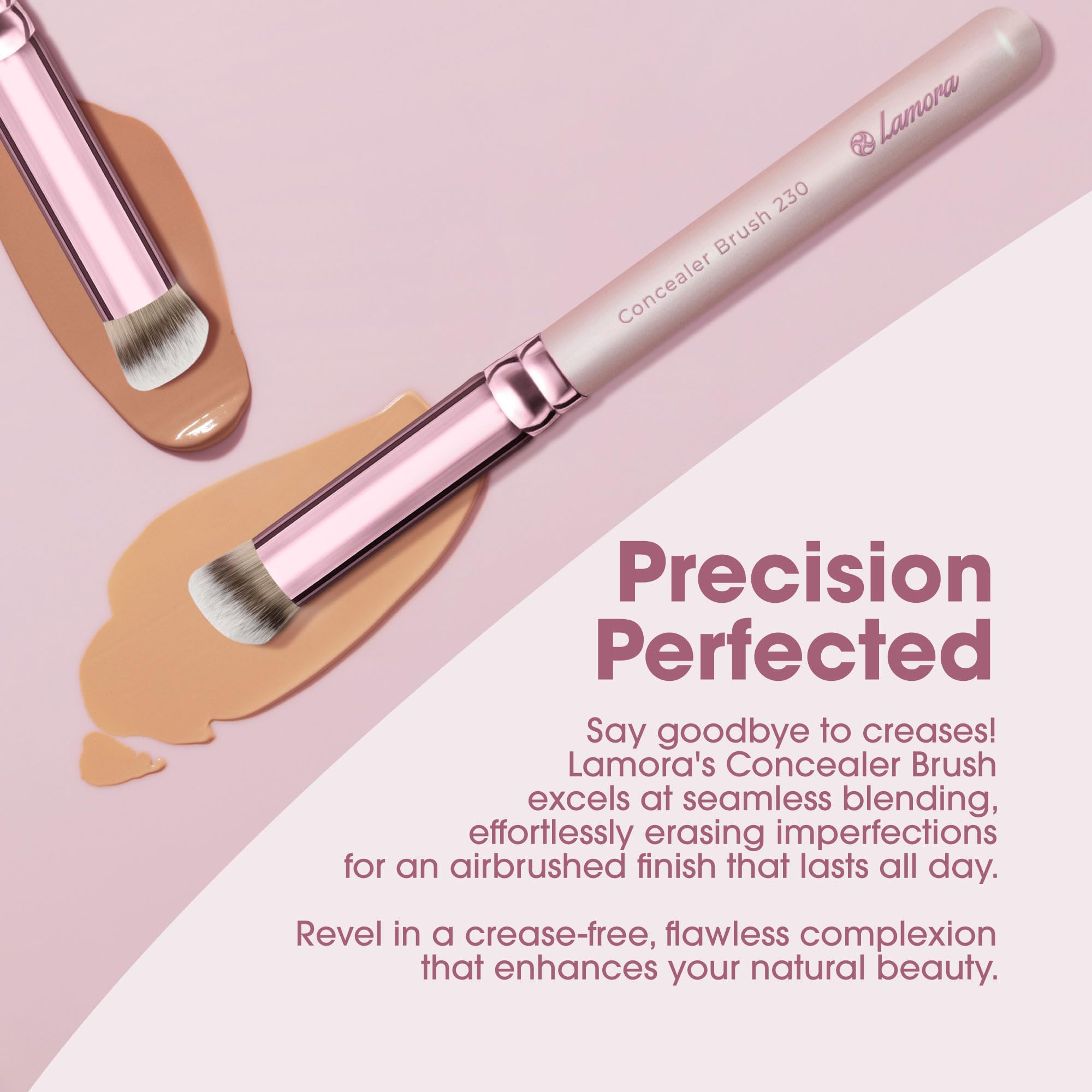 Lamora Concealer Makeup Brush Under Eye - Mini Angled Flat Top Kabuki Nose Contour Brush - Ideal for Concealing Blending Setting Buffing with Powder Liquid Cream Cosmetic - Pro Small Foundation Brush