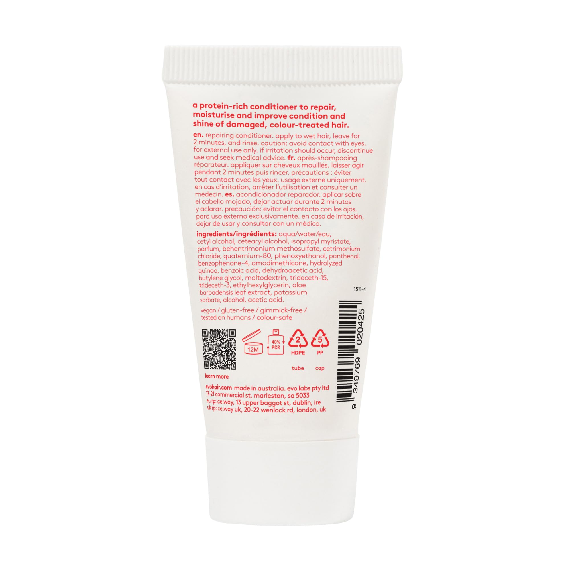 EVO Ritual Salvation Repairing Hair Conditioner - Protein Treatment for Damaged & Brittle Hair, Helps Reduce Breakage & Protects Color - Travel Size, 30ml / 1.01fl.oz