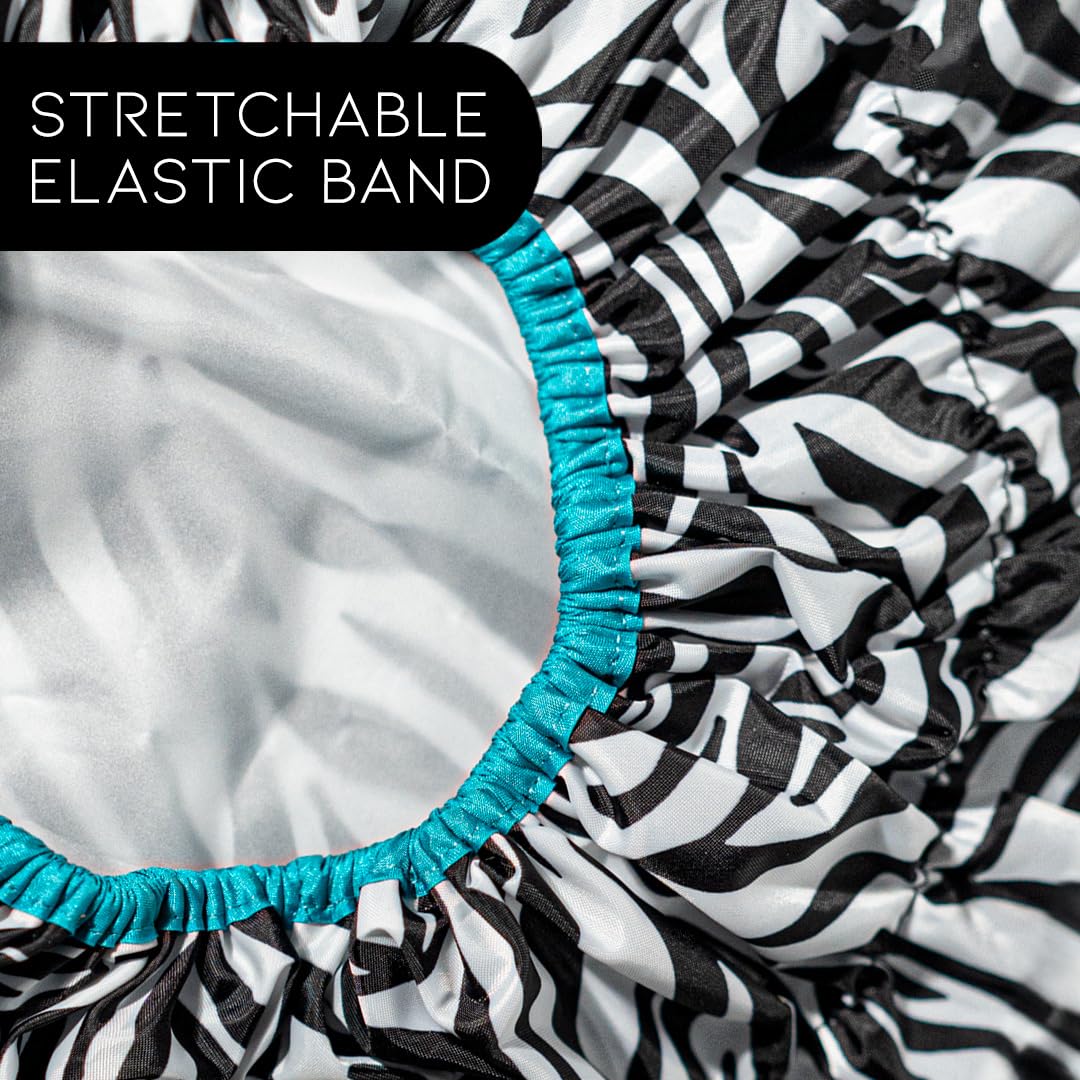 Reusable Shower Cap & Bath Cap & Lined, Oversized Waterproof Shower Caps Large Designed for all Hair Lengths with PEVA Lining & Elastic Band Stretch Hem Hair Hat - Fashionista Sassy Stripes