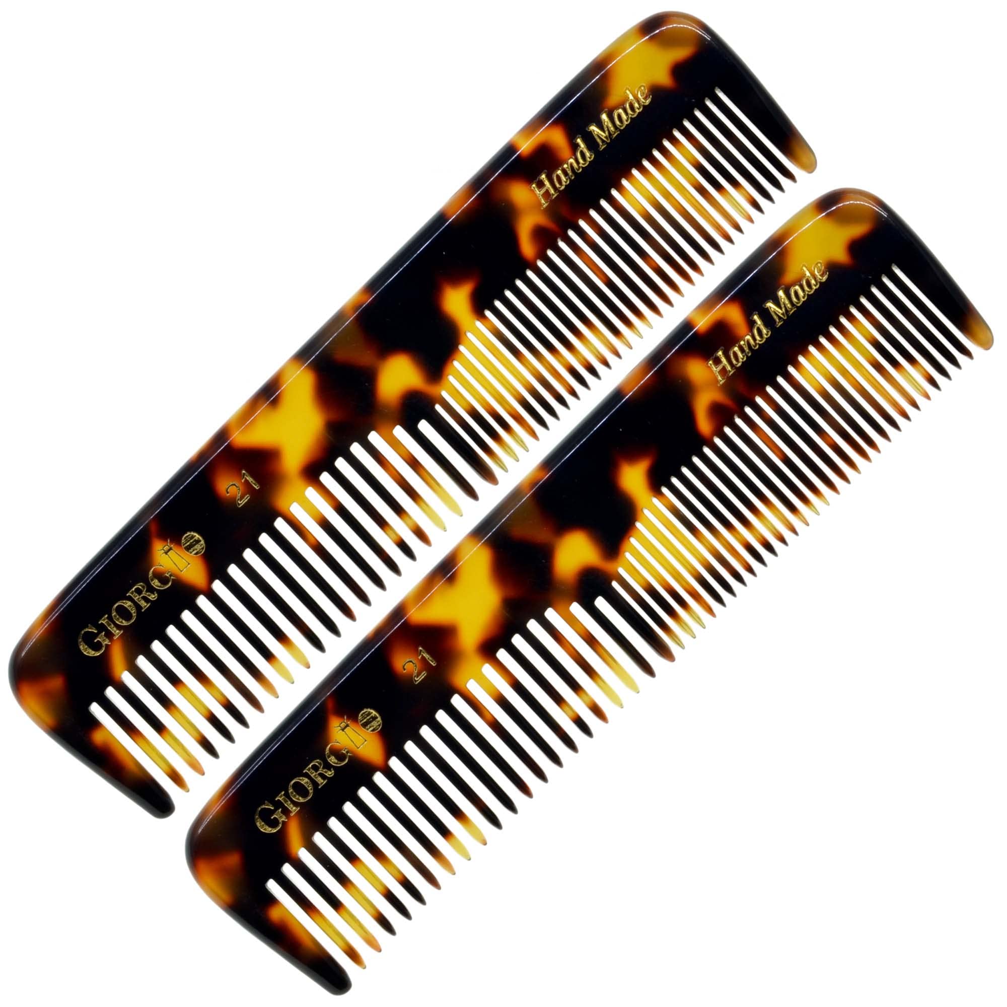 Giorgio G21 Coarse/Fine Toothed, Flexible, Men's Hair, Beard, and Mustache Pocket Comb - Handmade of Quality Durable Cellulose, Saw-cut and Hand Polished (4.45 in. / 113mm) (2-Pack, Tokyo)