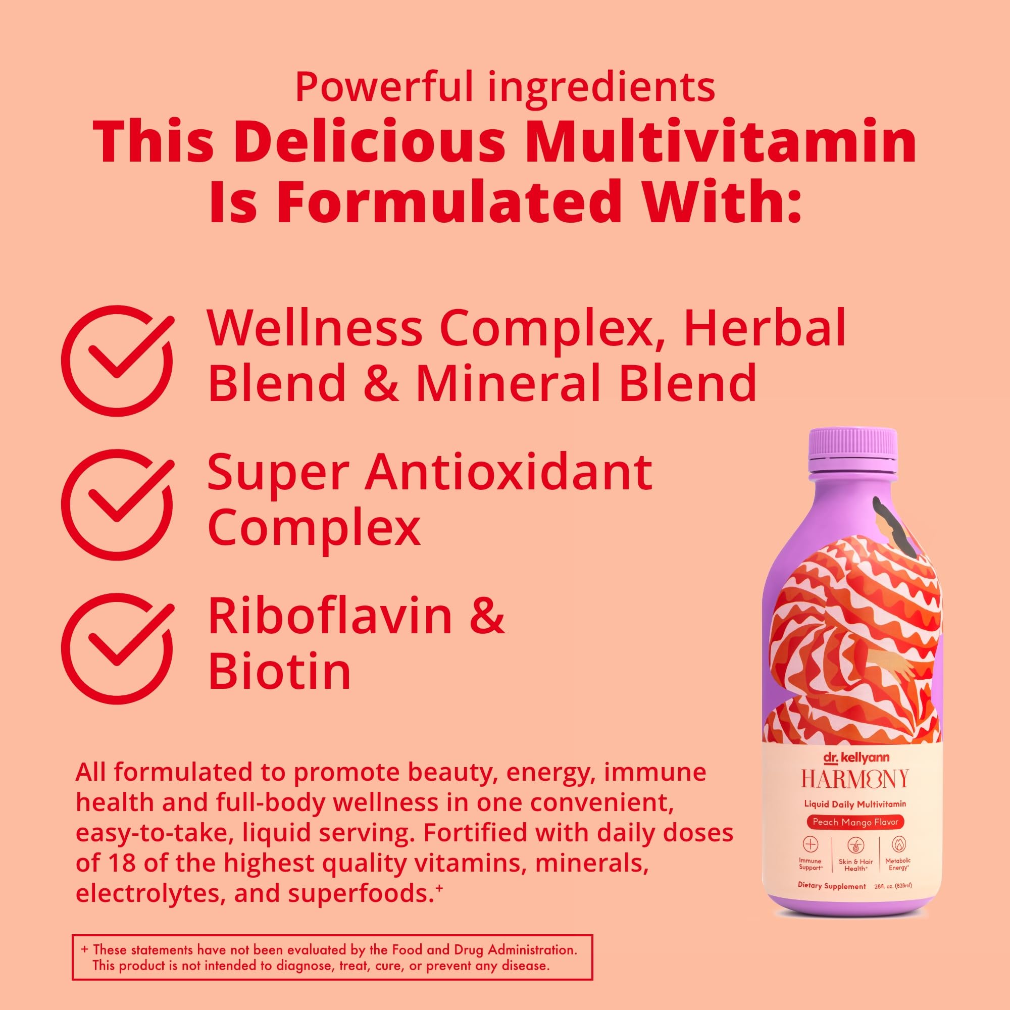 Dr. Kellyann Harmony Liquid Multivitamin (28 fl oz) – Vegan Daily Vitamins for Men & Women, Non-GMO, Overall Health