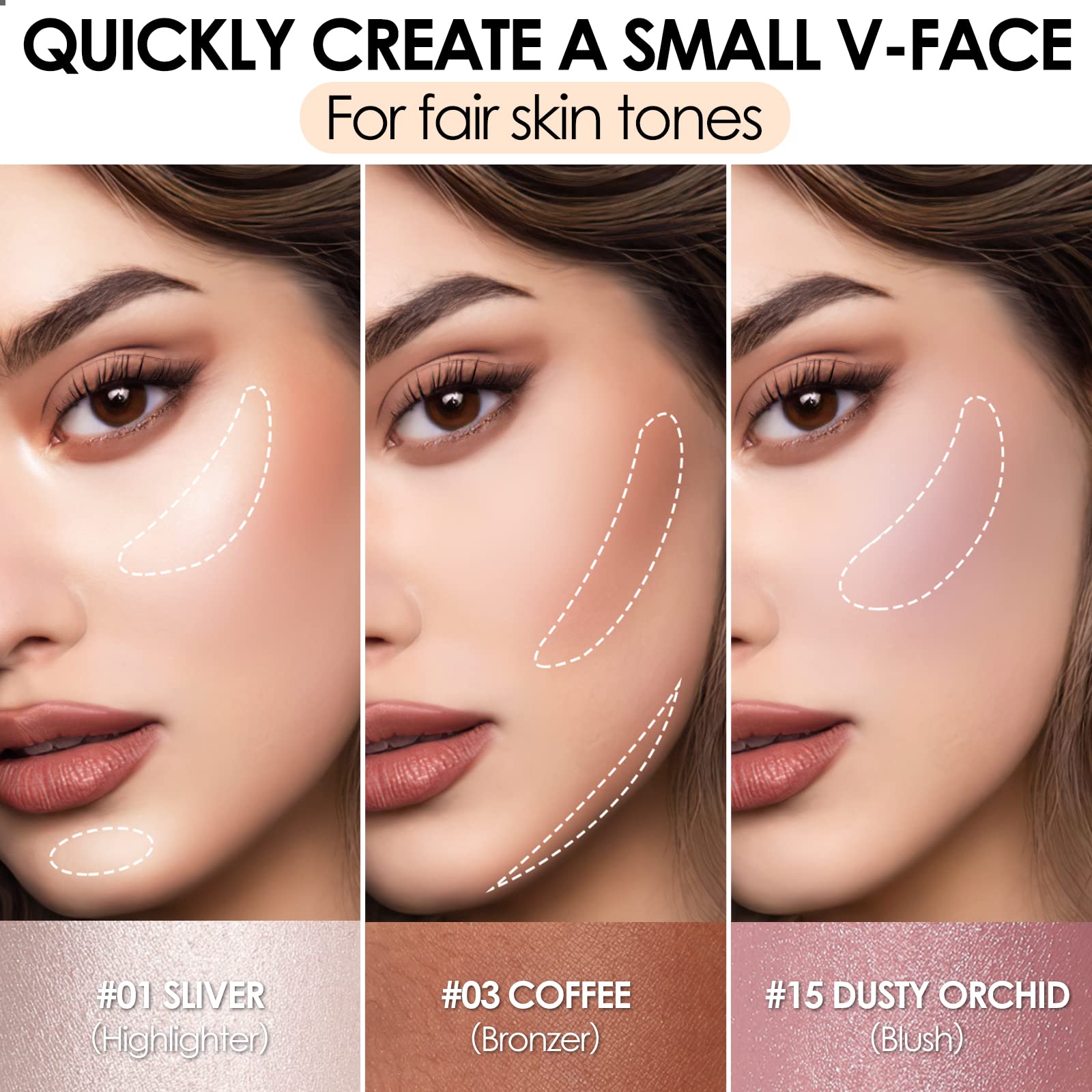 FOCALLURE 3 Pcs Cream Contour Sticks,Shades with Highlighter & Bronzer & Blush,Non-greasy Long-wear Face Contouring Pen,Easy to Sculpt the Face and Create a Lightweight Finishing Makeup,UNIVERSAl