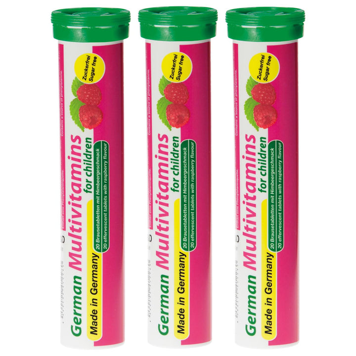 T&D German Multivitamin for Children 60 Drink Effervescent Tablets - Sweet Raspberry Flavour, Sugar Free, Vegan - Vitamin C, E, B1, B2, B6, B12, Folic Acid, Niacin Pharma – Made in Germany