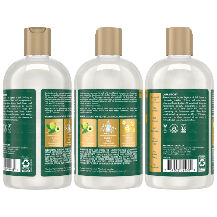 SheaMoisture Bond Repair Shampoo, Conditioner & Leave-In Bundle – Amla Oil Treatment for Dry, Damaged Hair, Anti-Frizz Products for Curly Hair