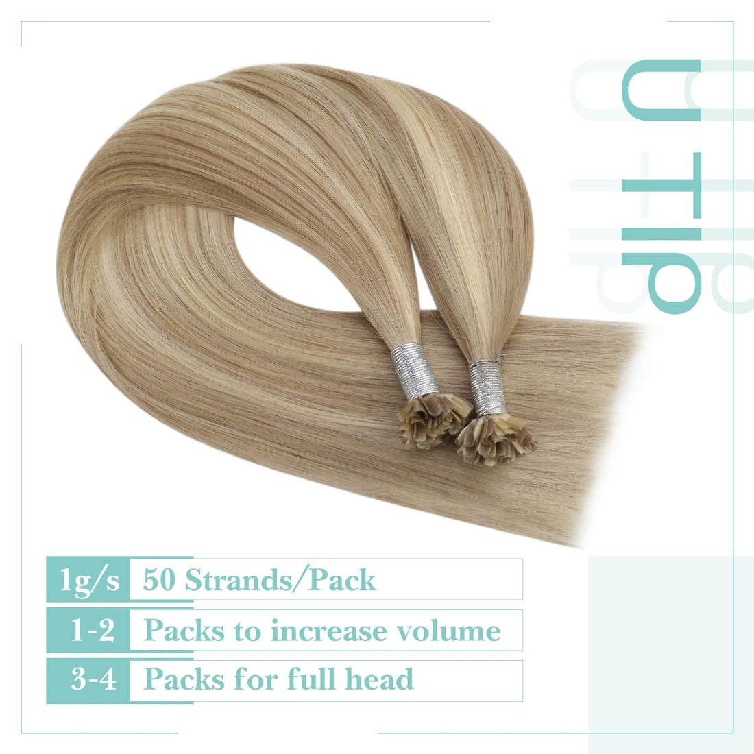 16, Dark Ash Brown With Golden Blonde: Youngsee 16 Remy Keratin U Tip Hair Extensions Human Hair Golden Blonde With Medium Blonde Hot Fusion Keratin Bonded Utip Hair Extensions 50Gram/Se