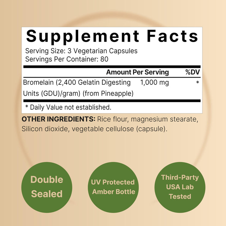 NatureBell Bromelain, 1,000mg Per Serving, 240 Veggie Capsules | 2,400 GDU – Digestive Enzymes & Joint Support Supplement – Proteolytic Enzymes for Digestion, Fresh Pineapple Source – Non-GMO
