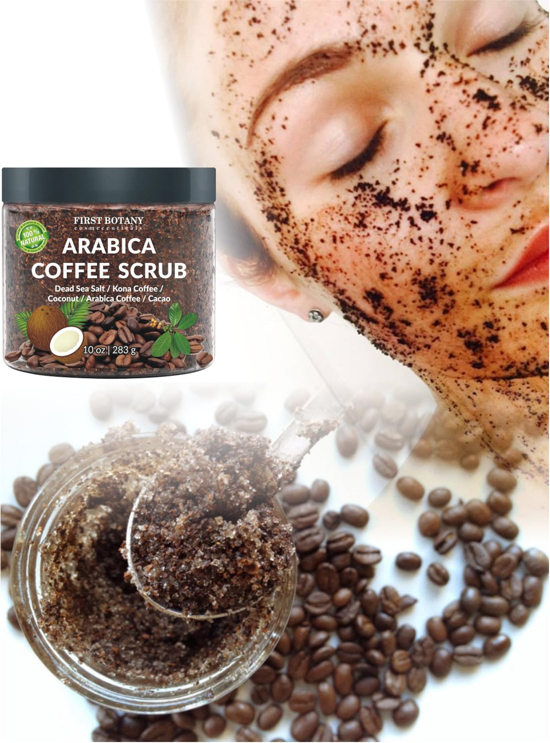 100% Natural Arabica Coffee Scrub with Organic Coffee & Shea Butter - Best body scrub 10 oz