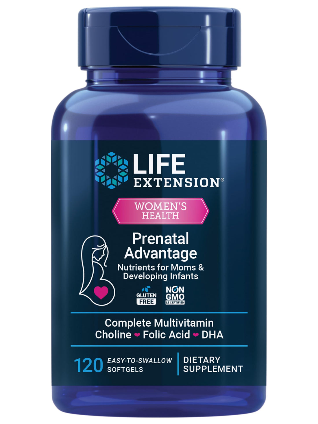 Life Extension Prenatal Advantage Supplement – Comprehensive Prenatal Vitamin for Pregnant Women - Complete Multivitamin for Healthy Brain with DHA - Non-GMO, Gluten-Free -120 Softgels