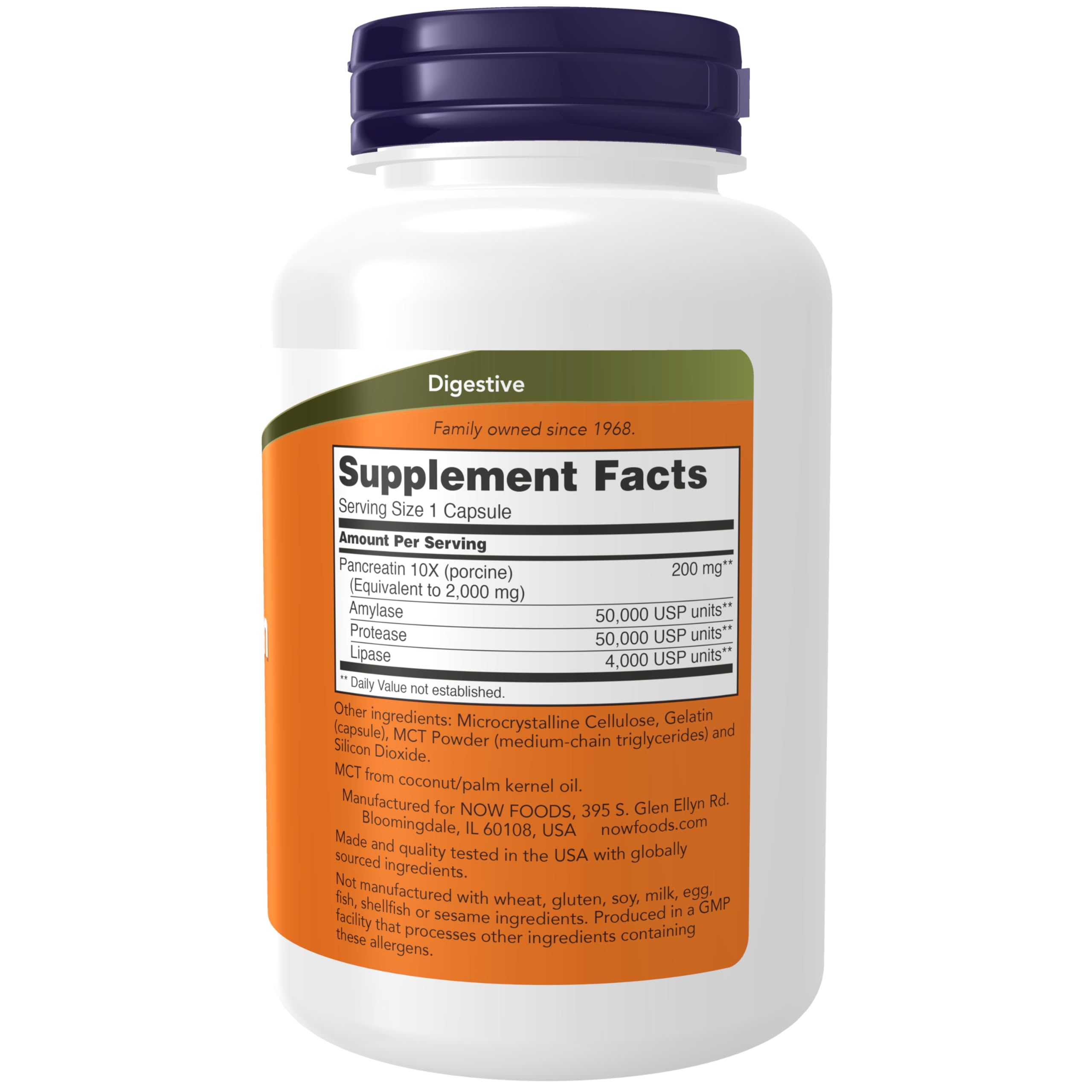NOW Foods Supplements, Pancreatin 2000 with naturally occurring Protease (Protein Digesting), Amylase (Carbohydrate Digesting), and Lipase (Fat Digesting) Enzymes, 250 Capsules