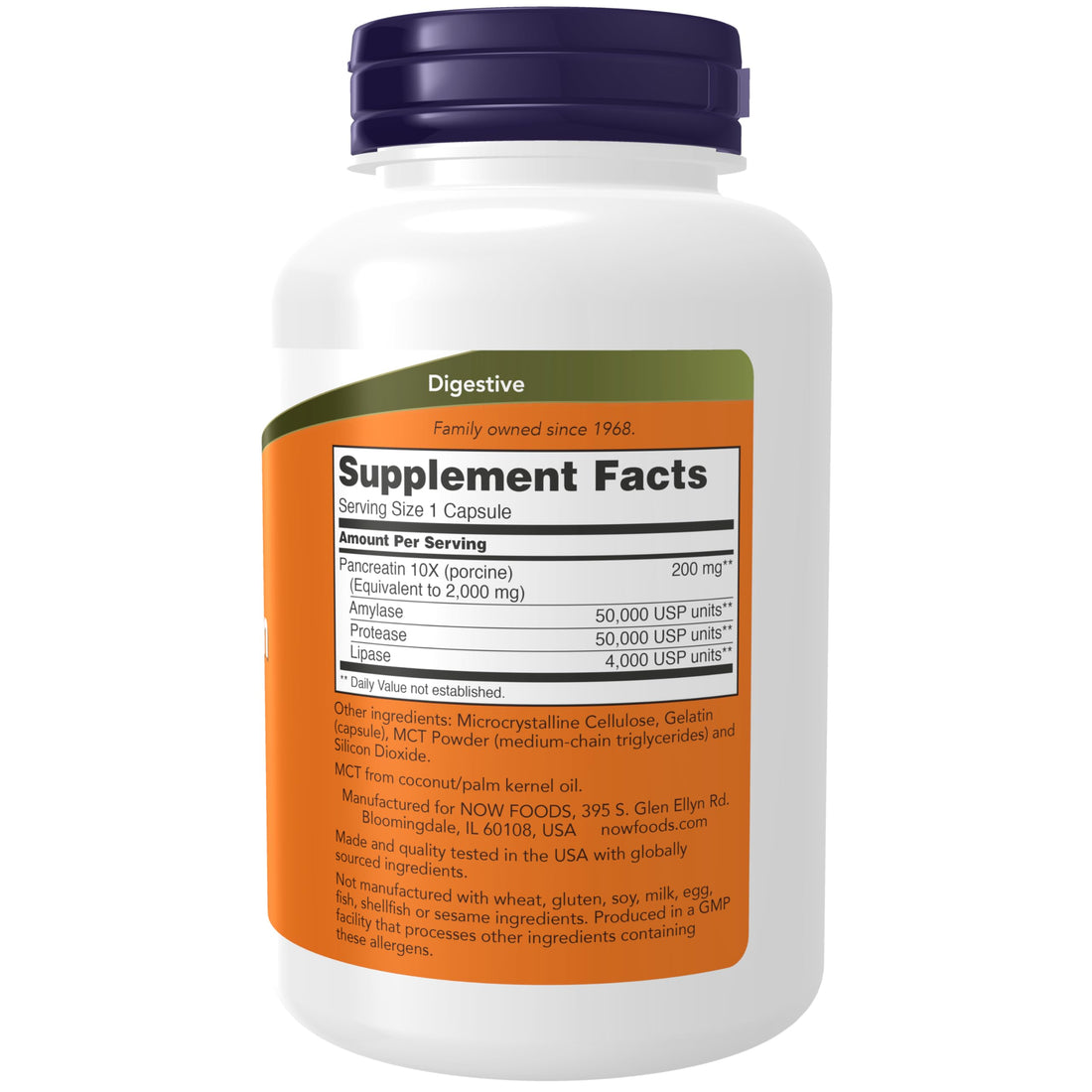 NOW Foods Supplements, Pancreatin 2000 with naturally occurring Protease (Protein Digesting), Amylase (Carbohydrate Digesting), and Lipase (Fat Digesting) Enzymes, 250 Capsules