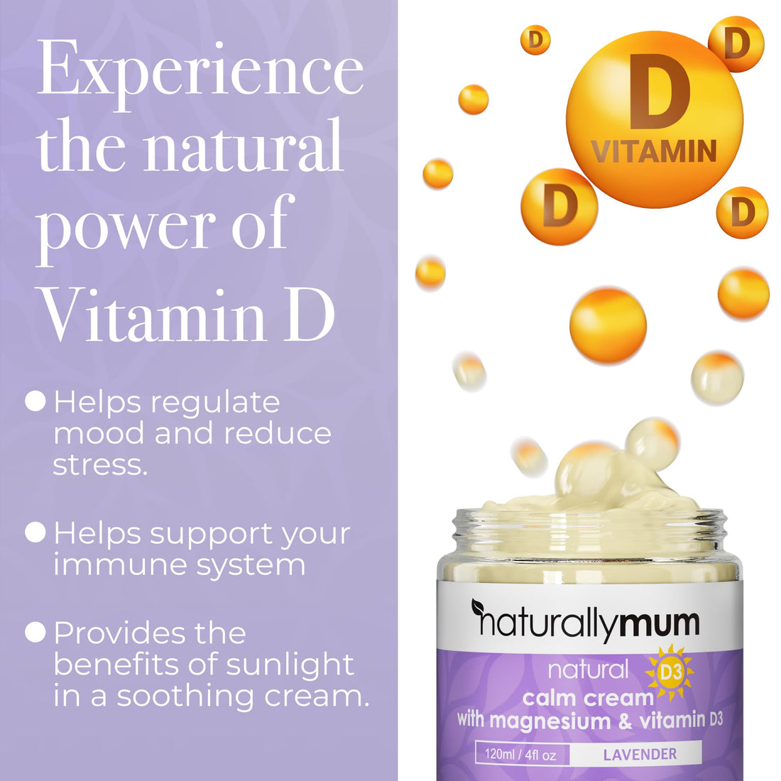 NaturallyMum - Magnesium Cream with Vitamin D3 [4 Fl Oz] - Magnesium and Vit D Lotion - Turmeric & Arnica Calm Cream - Magnesium and Vit D3 - Lavender