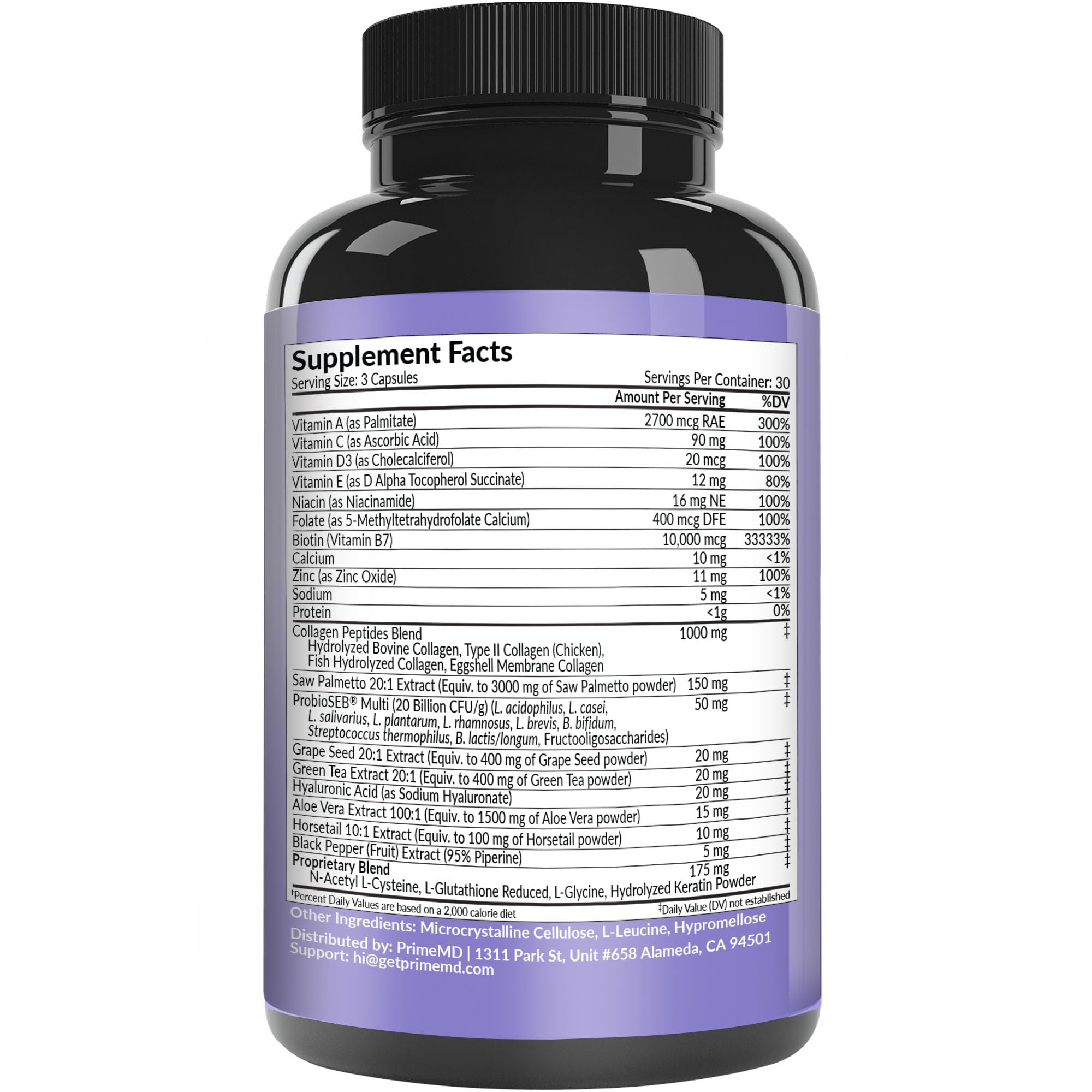 27-in-1 Hair Skin and Nails Vitamins (6810mg) with Biotin 10000mcg - Collagen Supplements for Men and Women - Keratin Supplements with Probiotics and Saw Palmetto, 90ct